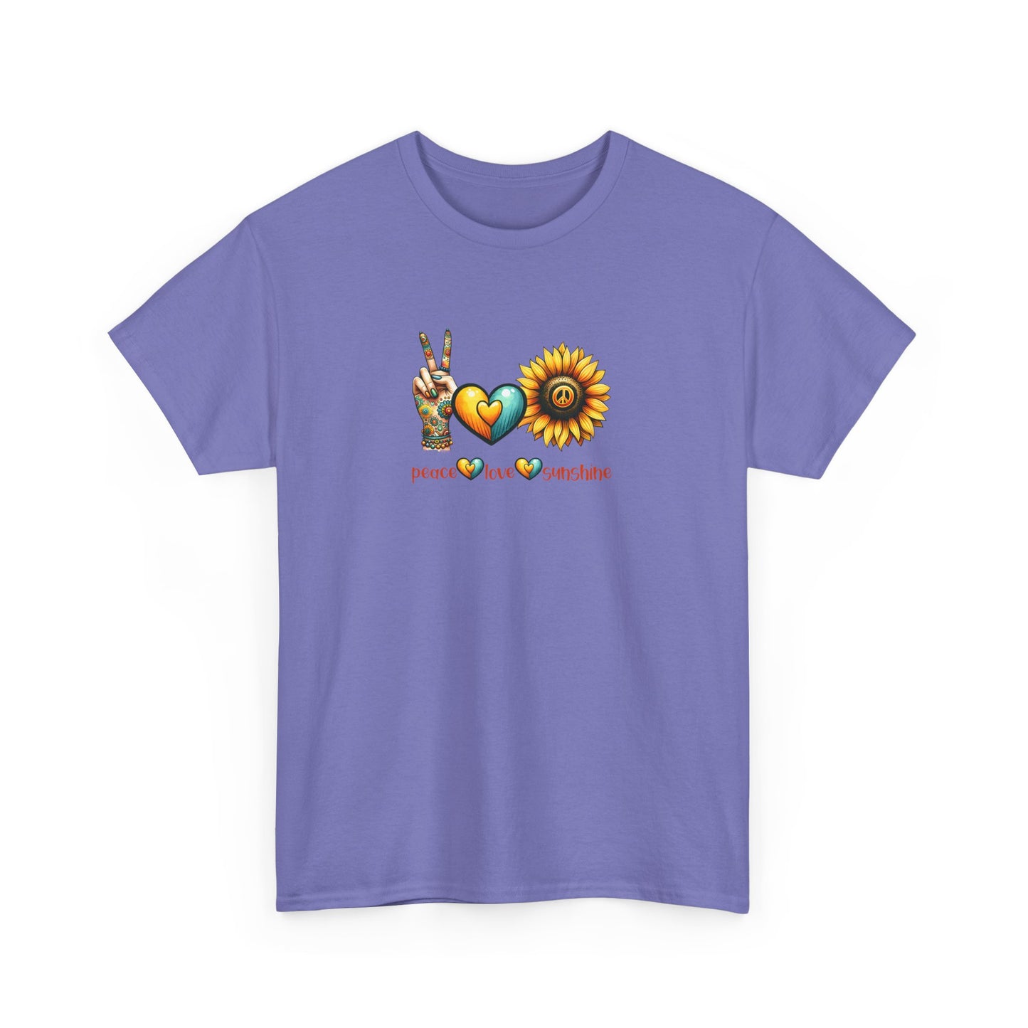 Peace Love Sunshine Unisex Heavy Cotton Tee, Vintage Graphic T-Shirt, Retro Vibe, Summer Wardrobe, Perfect Gift for Friends, Festivals