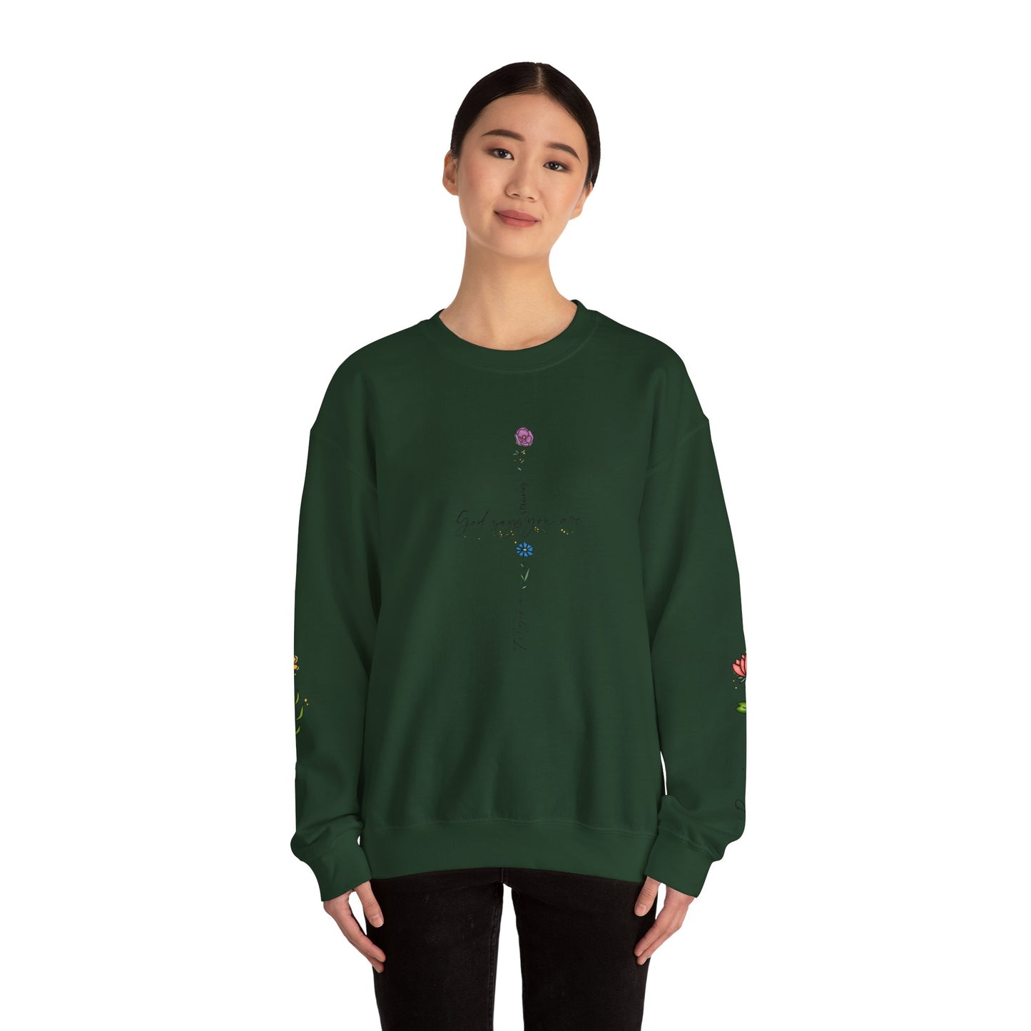 Cross Flowers Unisex Sweatshirt, Religious Lover Gift, Forgiveness Strength Shirt, Flower Buff Apparel, Unique Precious Sweater