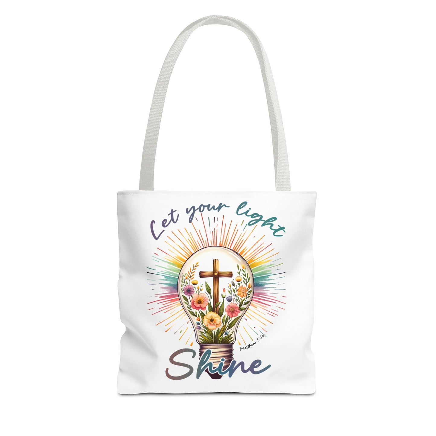 Inspirational Christian Tote Bag - Let Your Light Shine, Floral Design, Gift for Church, Bible Study, Mother's Day, Faith