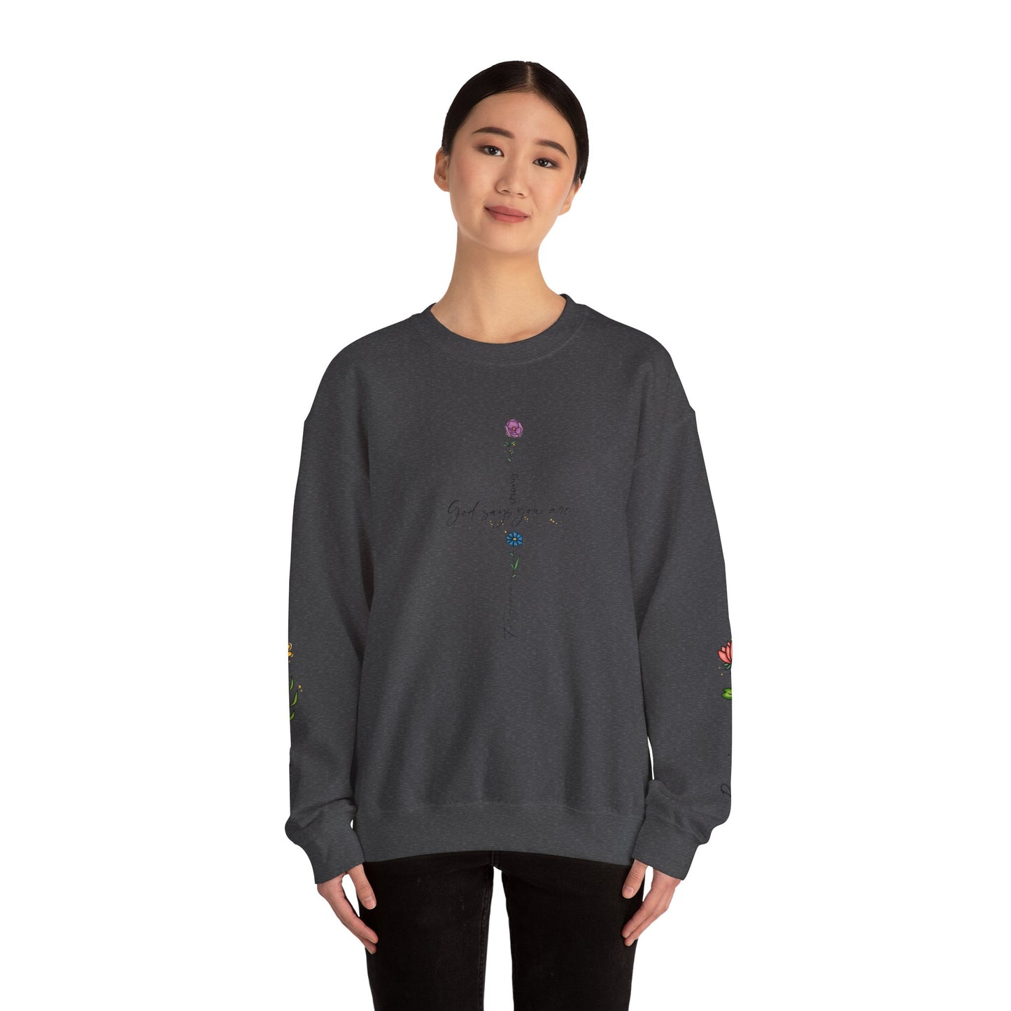 Cross Flowers Unisex Sweatshirt, Religious Lover Gift, Forgiveness Strength Shirt, Flower Buff Apparel, Unique Precious Sweater