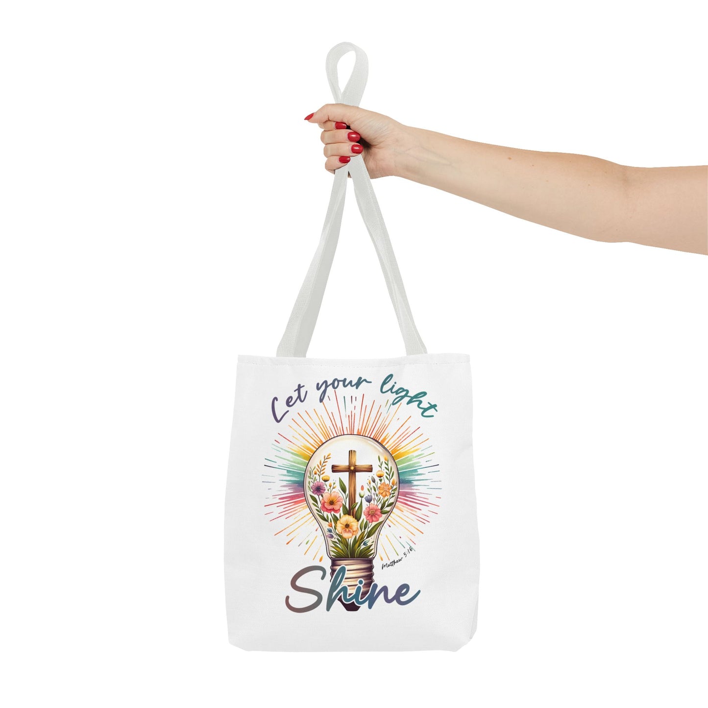 Inspirational Christian Tote Bag - Let Your Light Shine, Floral Design, Gift for Church, Bible Study, Mother's Day, Faith