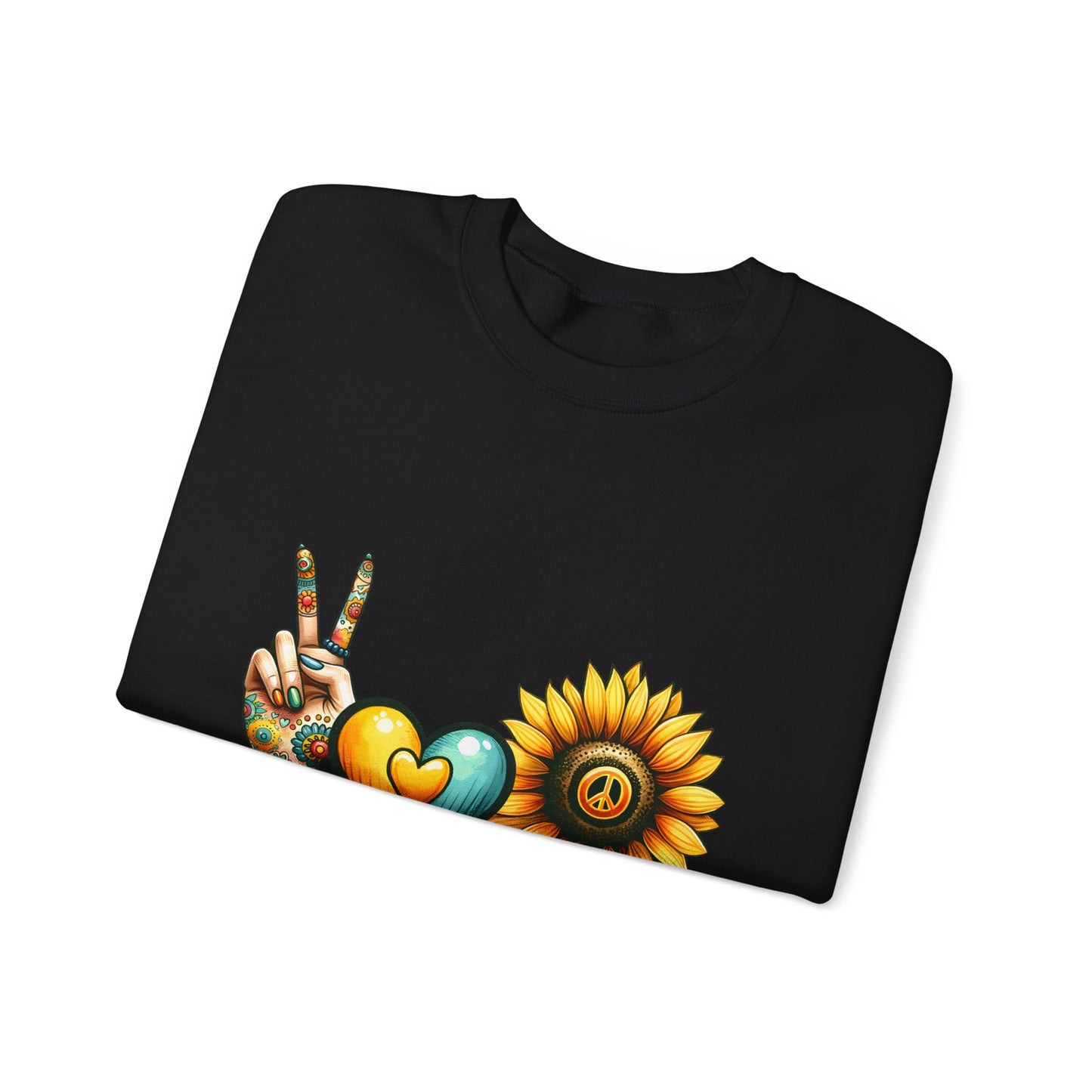 Peace Love Sunshine Sweatshirt, Unisex Crewneck, Boho Style, Gift for Her, Summer Vibes, Festival Wear, Eco-Friendly Sweatshirt