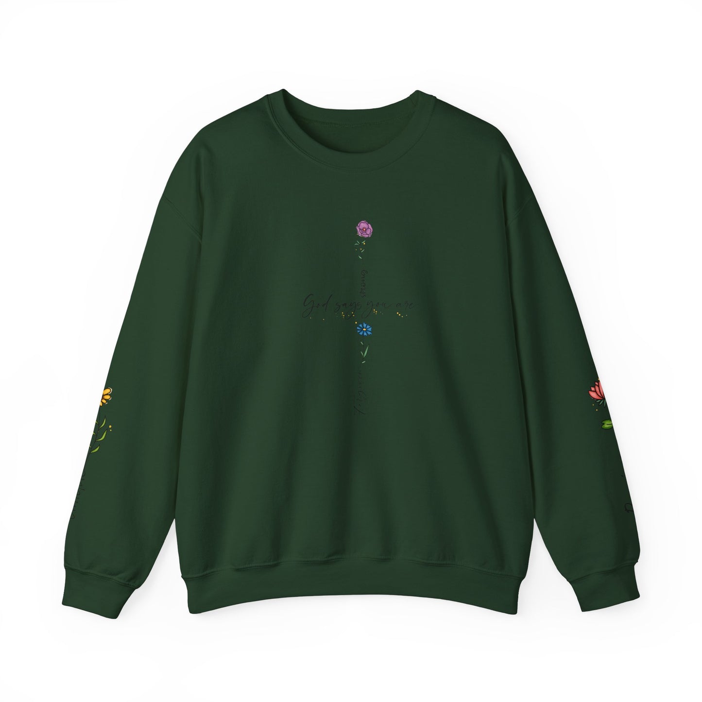 Cross Flowers Unisex Sweatshirt, Religious Lover Gift, Forgiveness Strength Shirt, Flower Buff Apparel, Unique Precious Sweater