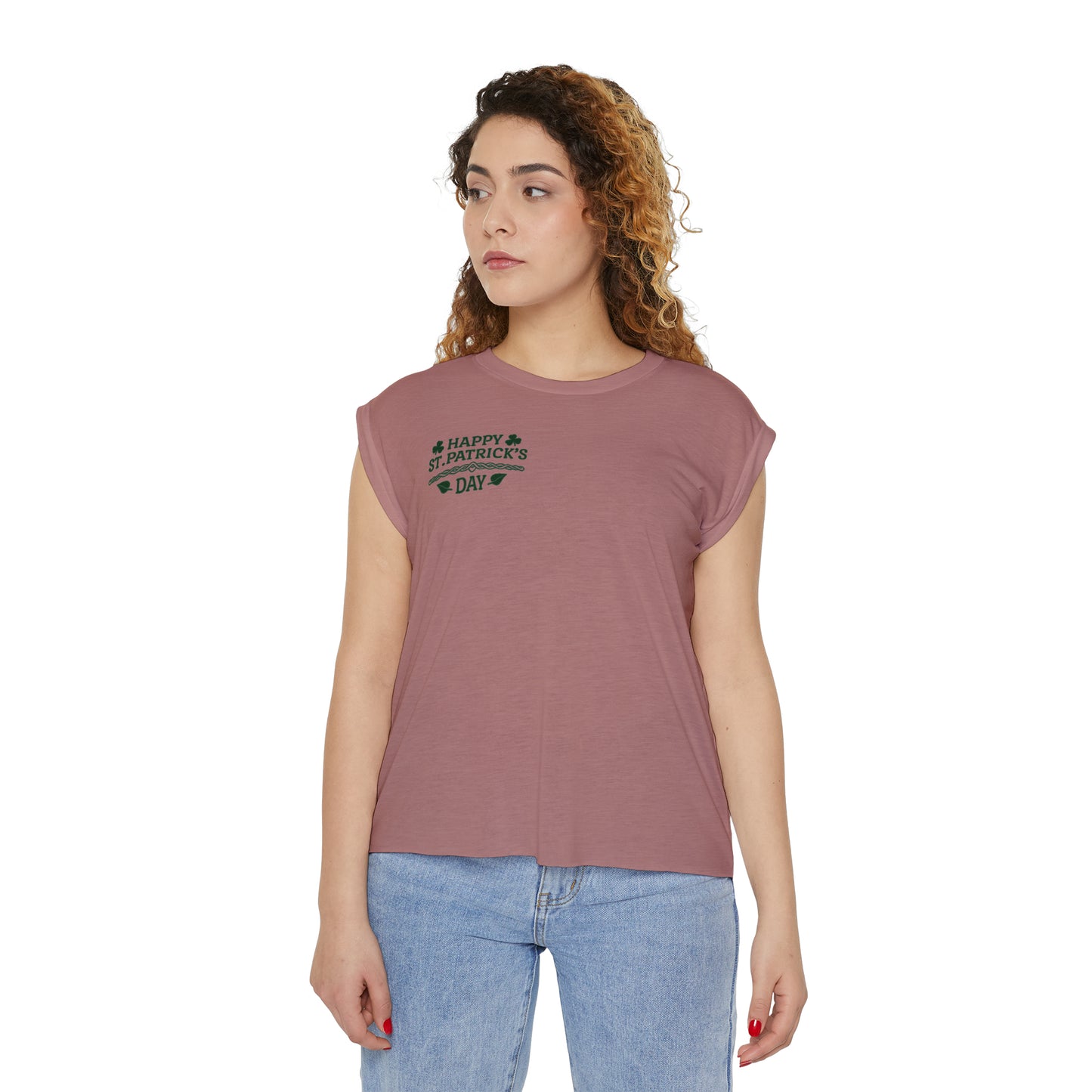 Camiseta musculosa con puños enrollados fluidos para mujer del Día de San Patricio