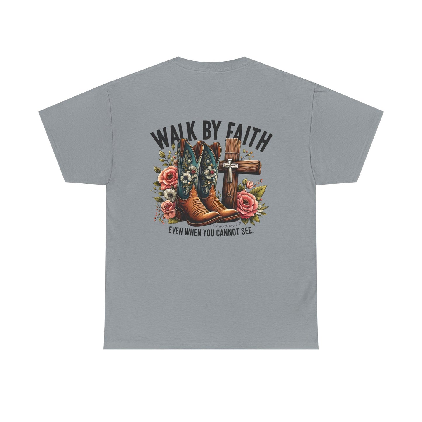 Walk by Faith Unisex Heavy Cotton Tee - Inspirational Cowboy Boots Shirt, Faith-Based Apparel, Christian Gift, Casual Everyday Wear,