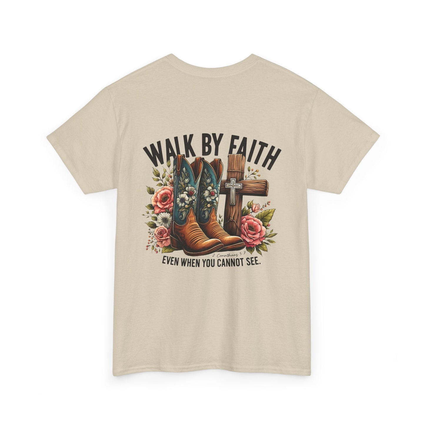 Walk by Faith Unisex Heavy Cotton Tee - Inspirational Cowboy Boots Shirt, Faith-Based Apparel, Christian Gift, Casual Everyday Wear,