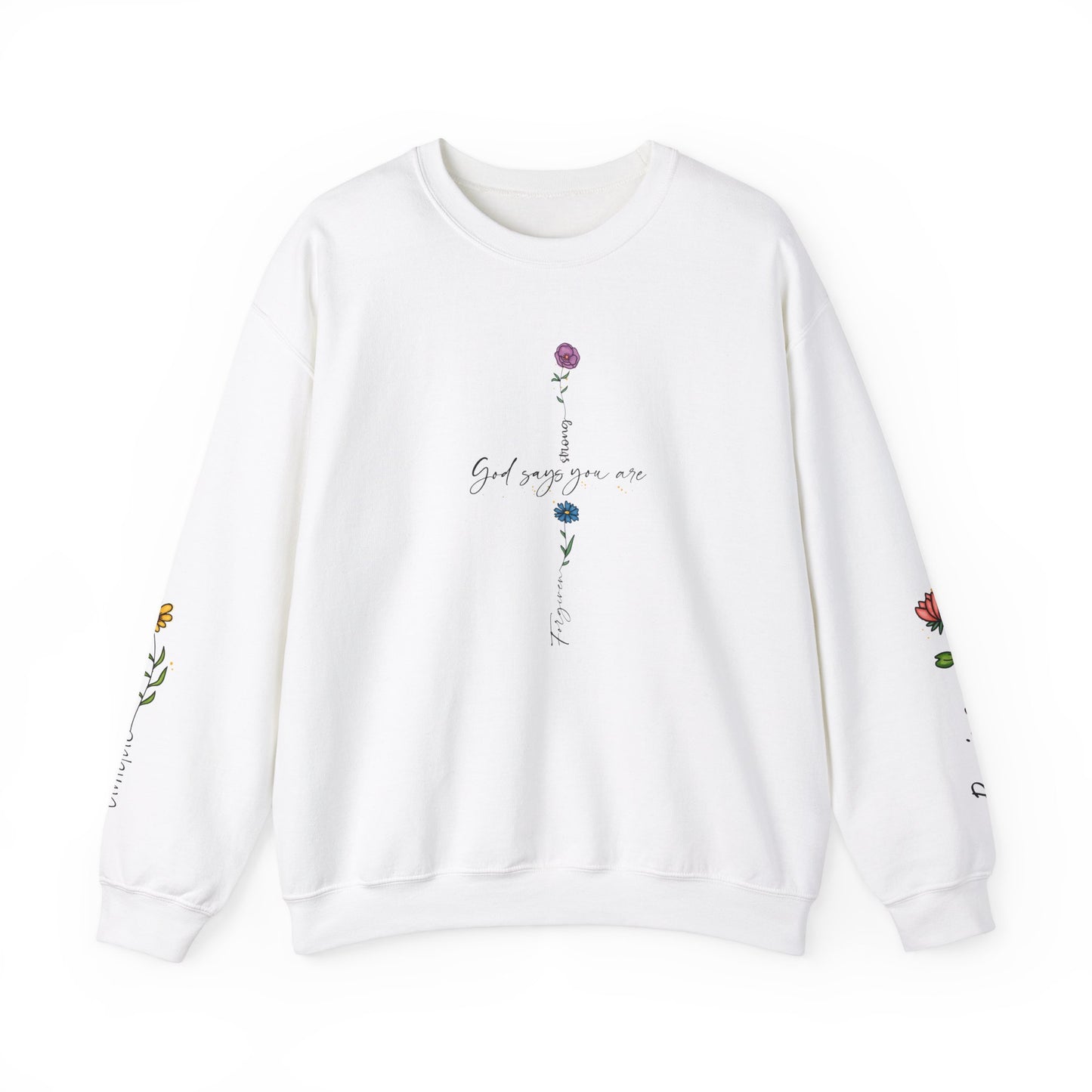 Cross Flowers Unisex Sweatshirt, Religious Lover Gift, Forgiveness Strength Shirt, Flower Buff Apparel, Unique Precious Sweater
