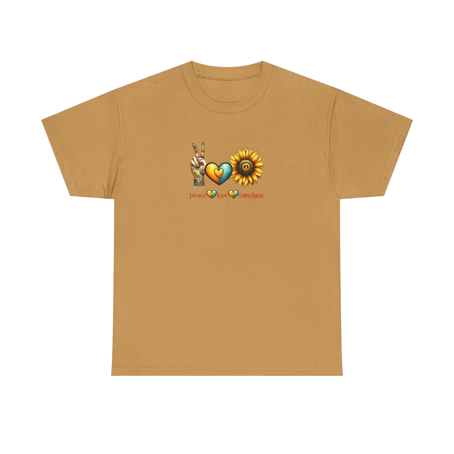 Peace Love Sunshine Unisex Heavy Cotton Tee, Vintage Graphic T-Shirt, Retro Vibe, Summer Wardrobe, Perfect Gift for Friends, Festivals
