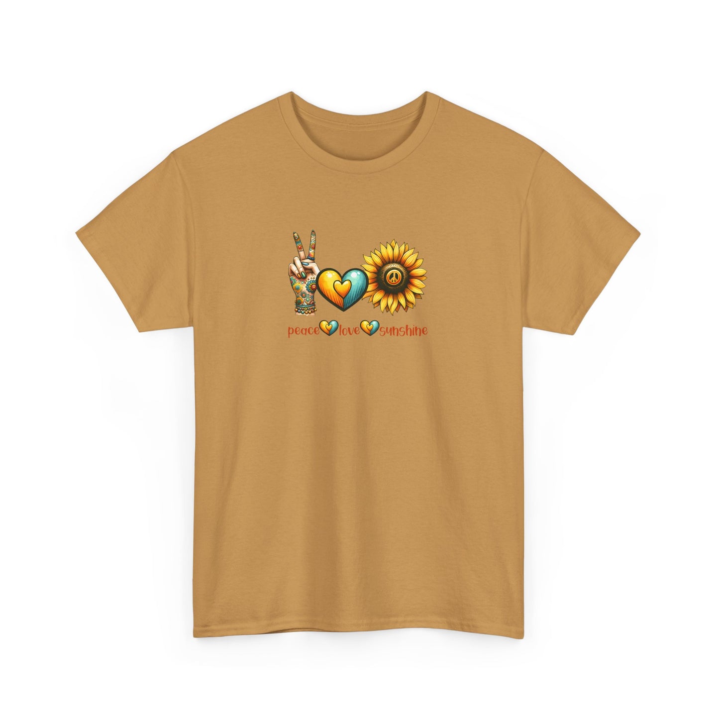 Peace Love Sunshine Unisex Heavy Cotton Tee, Vintage Graphic T-Shirt, Retro Vibe, Summer Wardrobe, Perfect Gift for Friends, Festivals