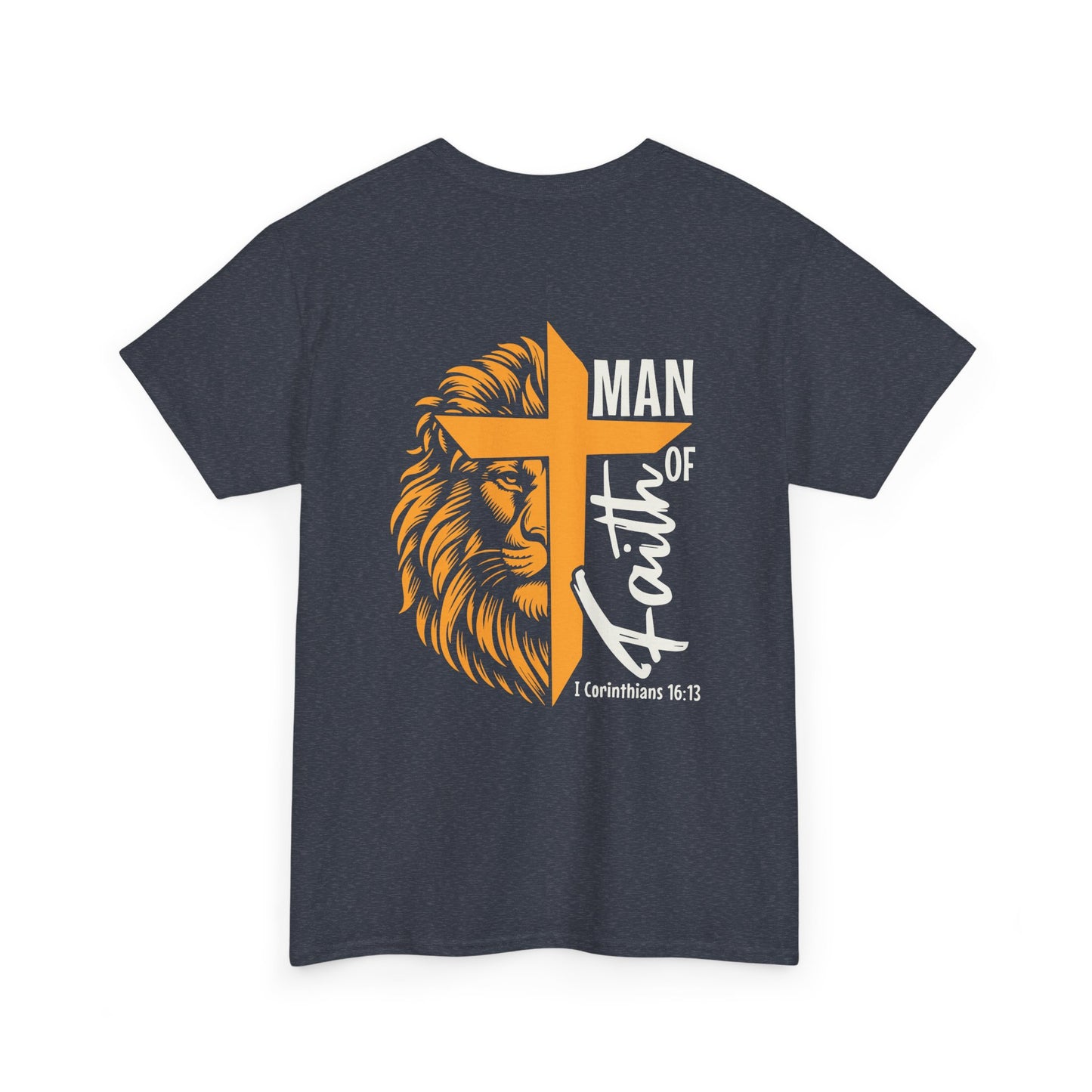Faith-Inspired Unisex Heavy Cotton Tee, Christian Apparel, Lion and Cross Design, Gift for Him, Spiritual Wear, Everyday Comfort, Casual