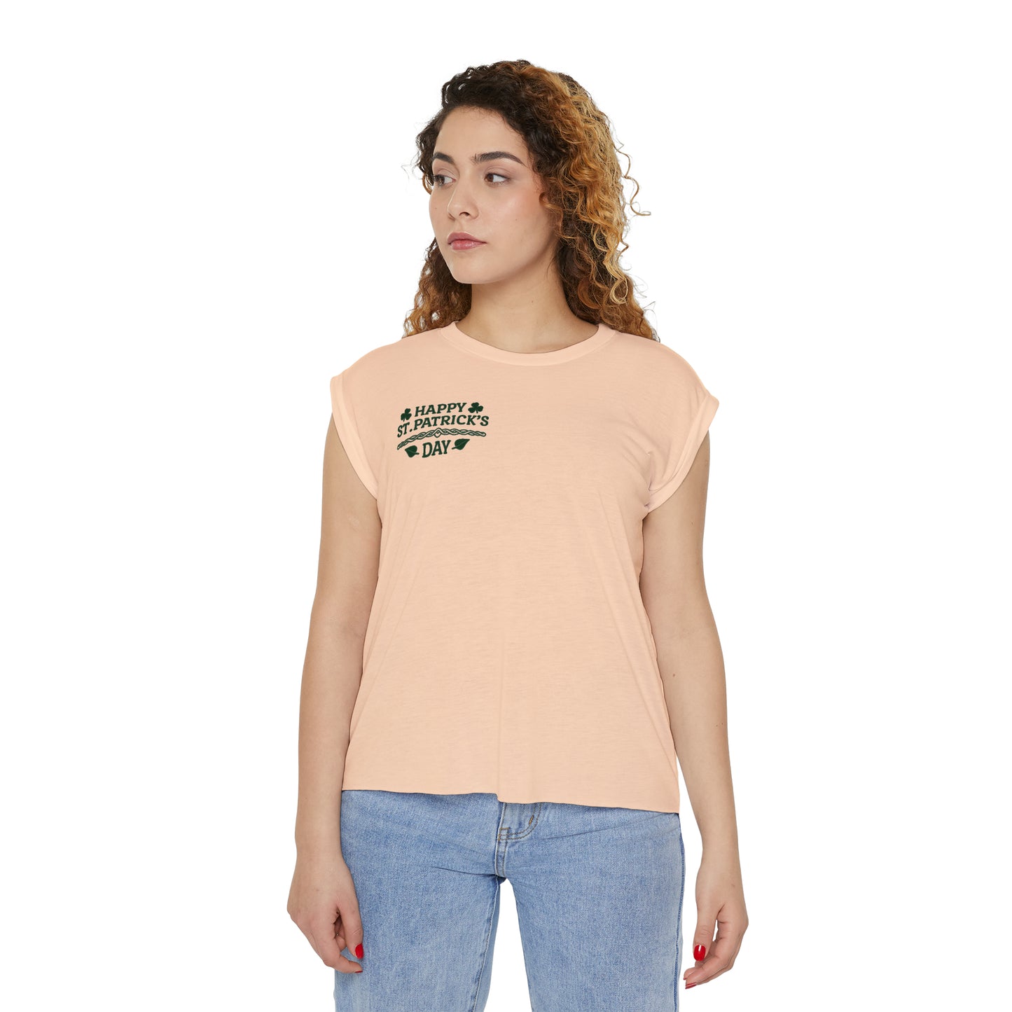 Camiseta musculosa con puños enrollados fluidos para mujer del Día de San Patricio