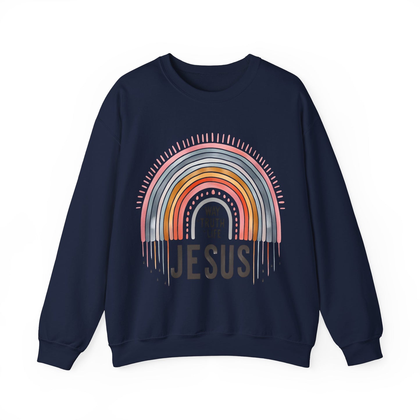 Jesus Rainbow Sweatshirt, Cozy Unisex Crewneck, Christian Apparel, Faith Sweatshirt, Gift for Believers, Inspirational Fashion