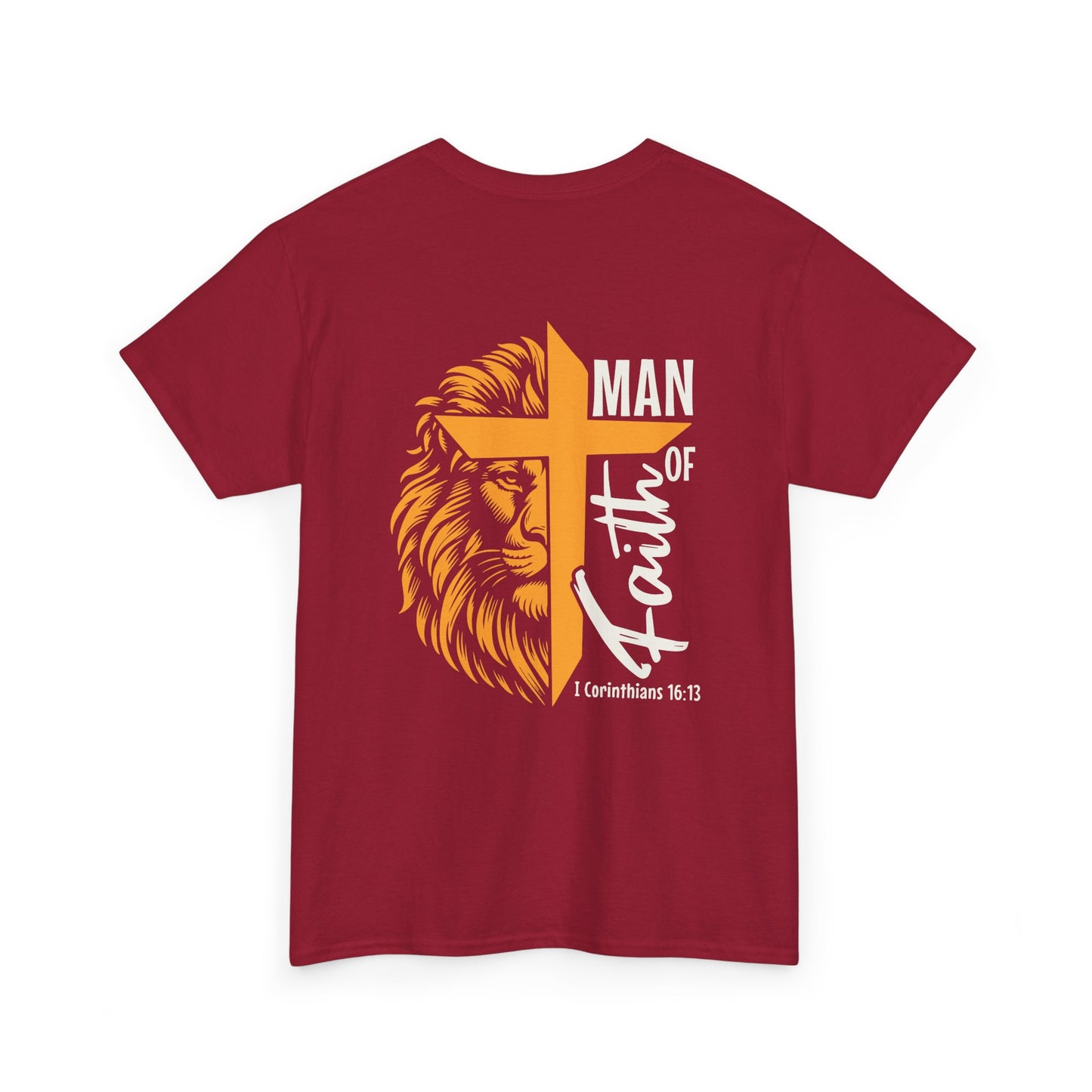 Faith-Inspired Unisex Heavy Cotton Tee, Christian Apparel, Lion and Cross Design, Gift for Him, Spiritual Wear, Everyday Comfort, Casual