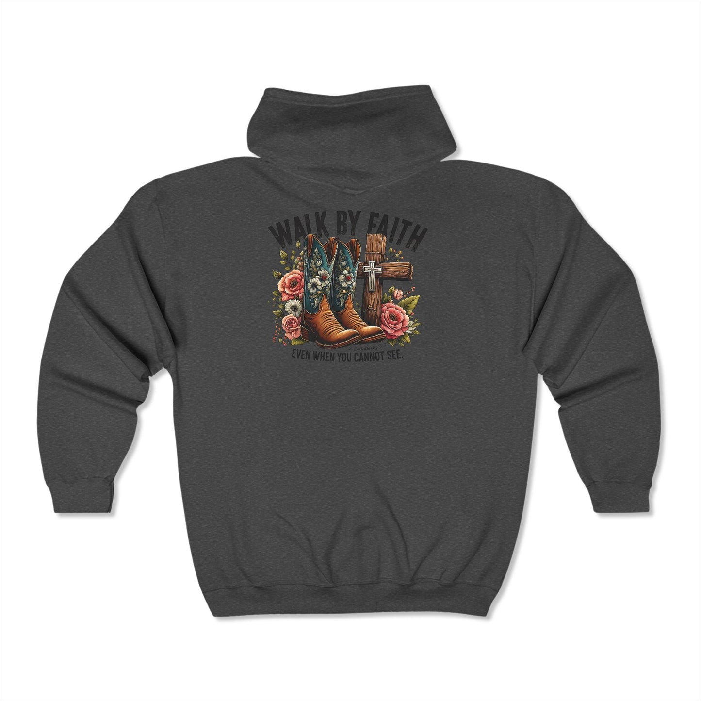 Faith & Spirit Full Zip Sweatshirt - Walk by Faith Design, Inspirational Apparel, Unisex Fashion, Gift for Believers, Cozy Layering