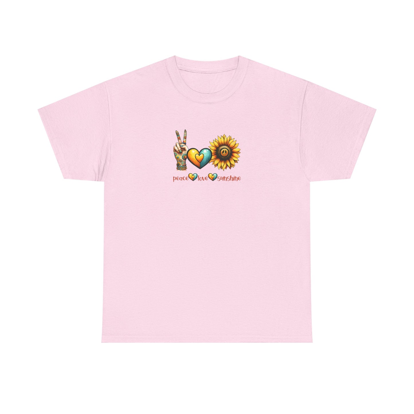Peace Love Sunshine Unisex Heavy Cotton Tee, Vintage Graphic T-Shirt, Retro Vibe, Summer Wardrobe, Perfect Gift for Friends, Festivals
