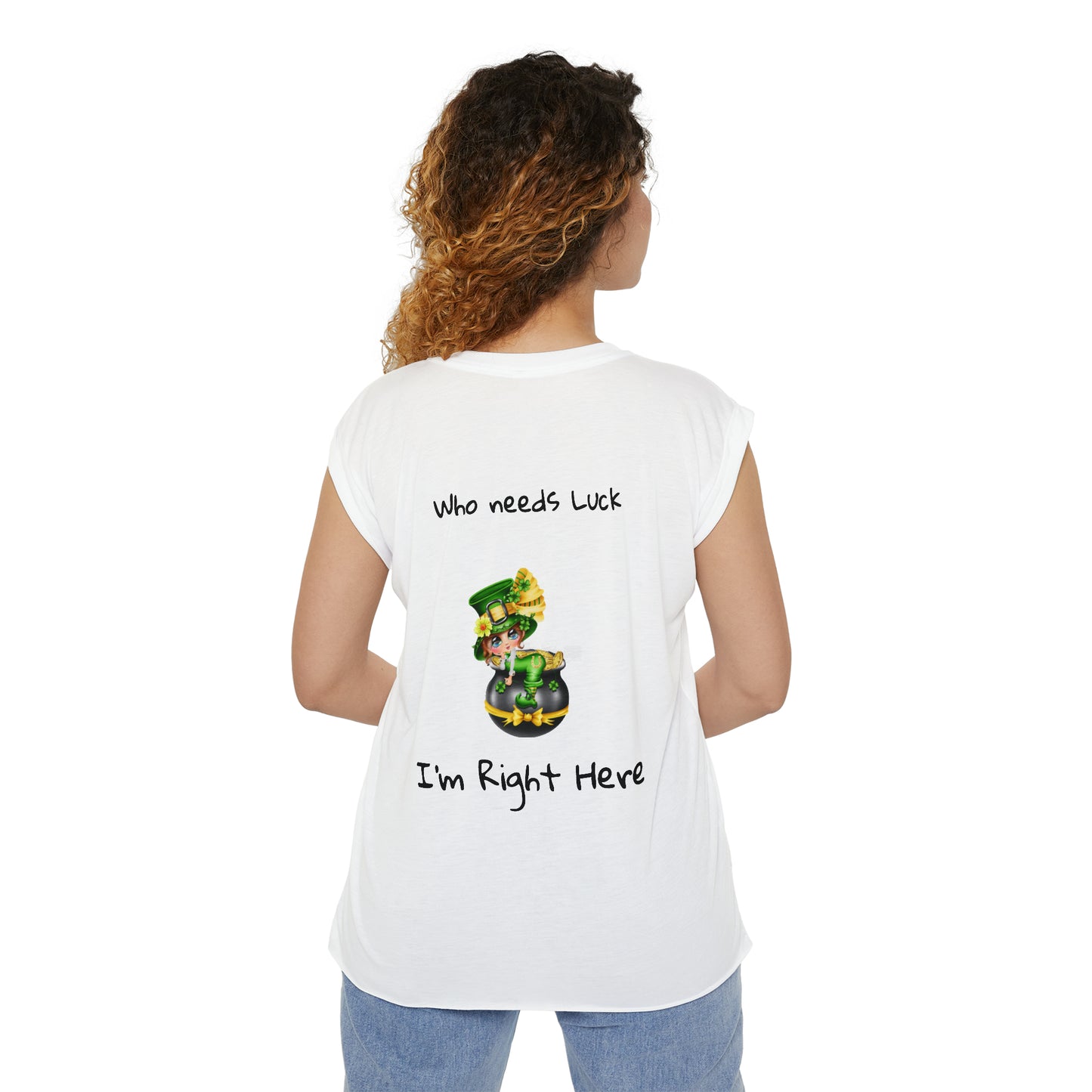 Camiseta musculosa con puños enrollados fluidos para mujer del Día de San Patricio