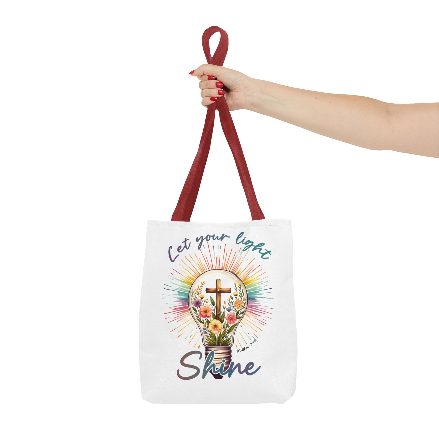 Inspirational Christian Tote Bag - Let Your Light Shine, Floral Design, Gift for Church, Bible Study, Mother's Day, Faith