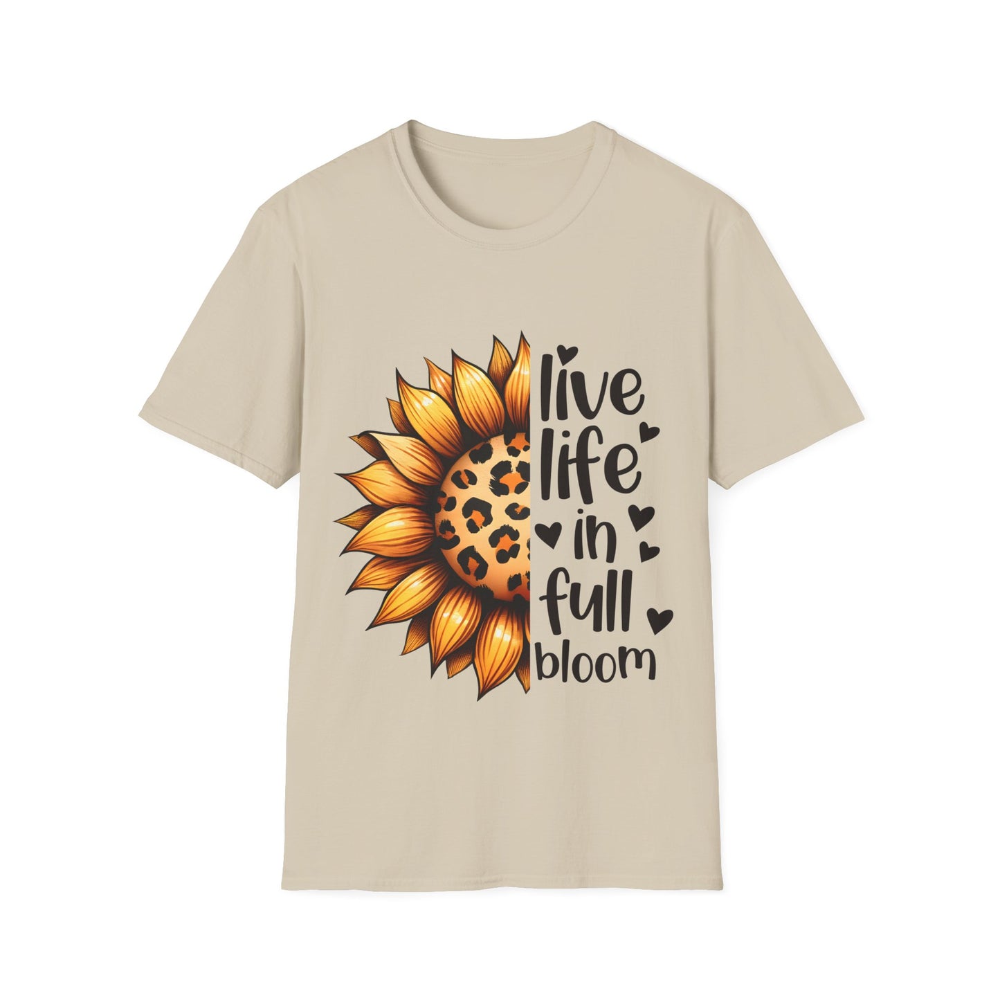 Live Life in Full Bloom Sunflower Tee, Unisex Softstyle T-Shirt, Floral Graphic Shirt, Gift for Nature Lovers, Spring/Summer Fashion,