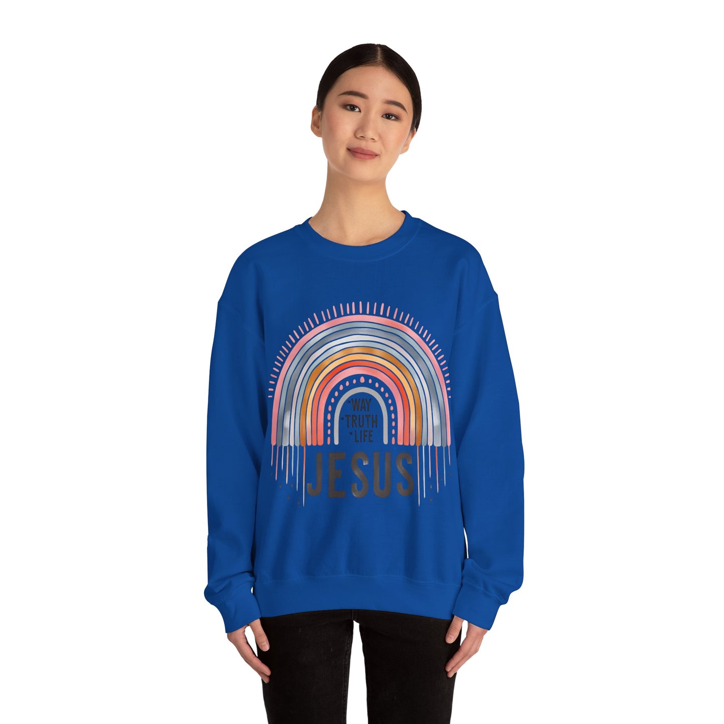 Jesus Rainbow Sweatshirt, Cozy Unisex Crewneck, Christian Apparel, Faith Sweatshirt, Gift for Believers, Inspirational Fashion