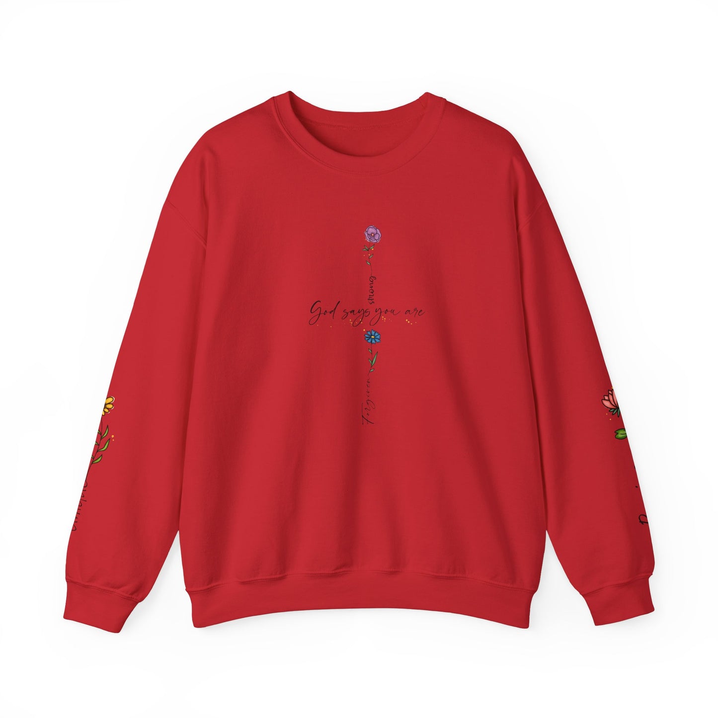 Cross Flowers Unisex Sweatshirt, Religious Lover Gift, Forgiveness Strength Shirt, Flower Buff Apparel, Unique Precious Sweater