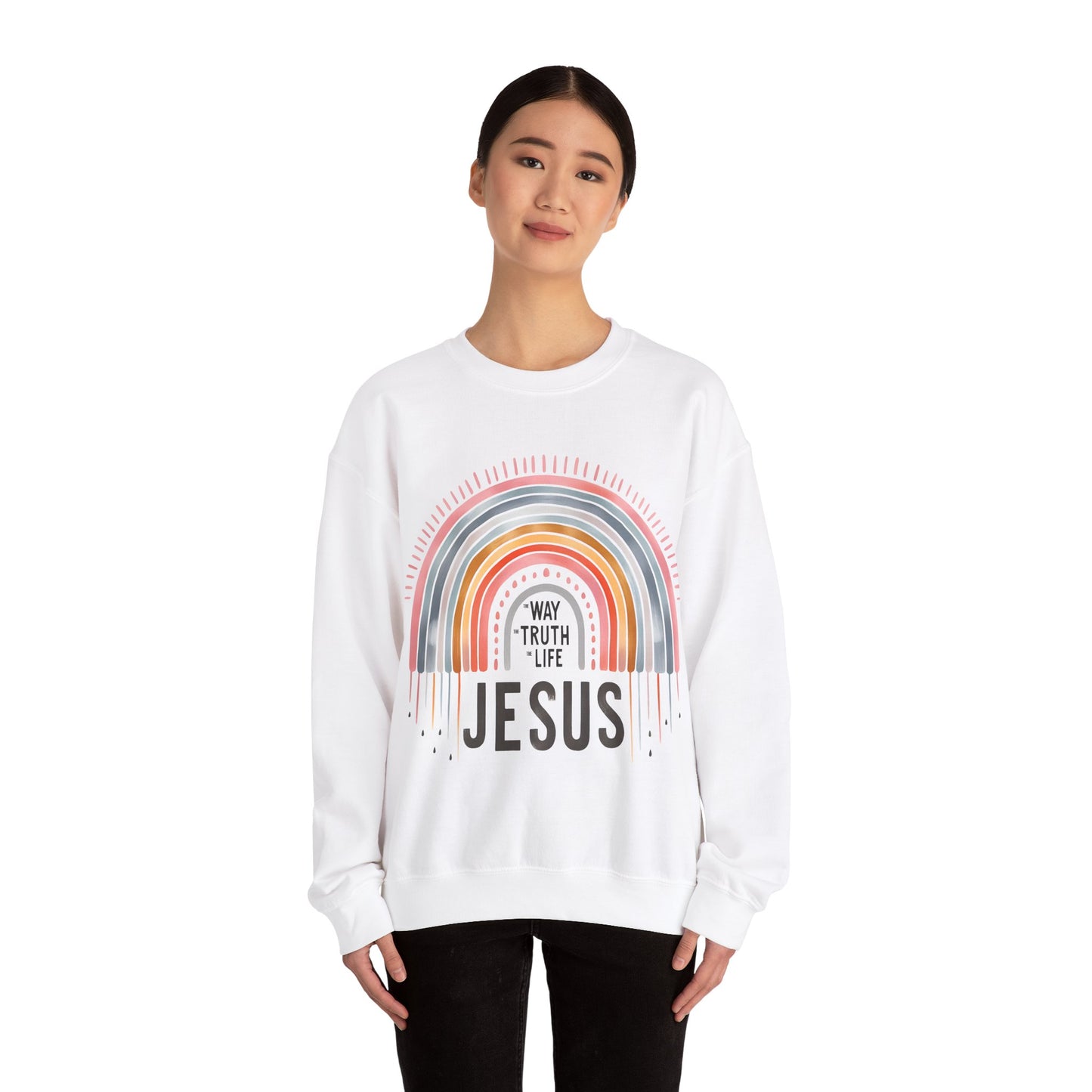 Jesus Rainbow Sweatshirt, Cozy Unisex Crewneck, Christian Apparel, Faith Sweatshirt, Gift for Believers, Inspirational Fashion