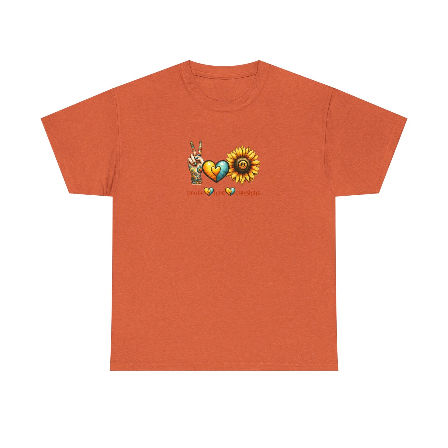 Peace Love Sunshine Unisex Heavy Cotton Tee, Vintage Graphic T-Shirt, Retro Vibe, Summer Wardrobe, Perfect Gift for Friends, Festivals
