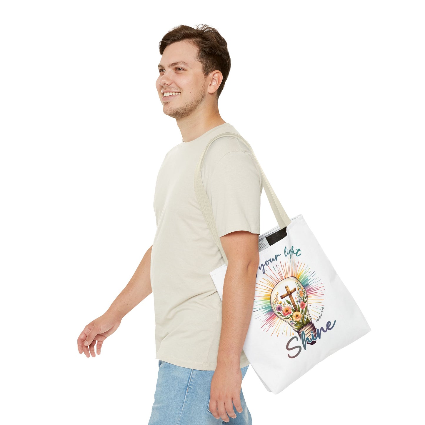 Inspirational Christian Tote Bag - Let Your Light Shine, Floral Design, Gift for Church, Bible Study, Mother's Day, Faith