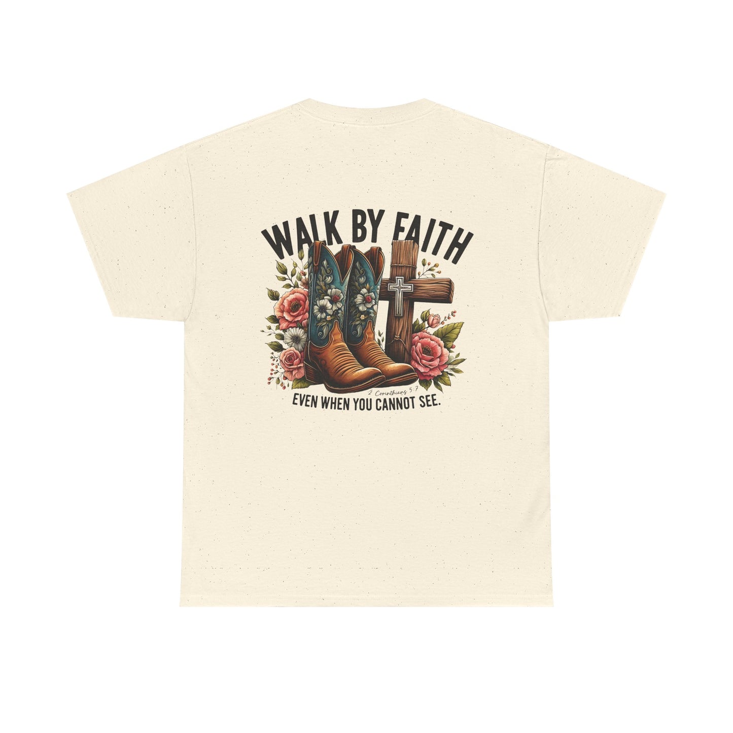 Walk by Faith Unisex Heavy Cotton Tee - Inspirational Cowboy Boots Shirt, Faith-Based Apparel, Christian Gift, Casual Everyday Wear,