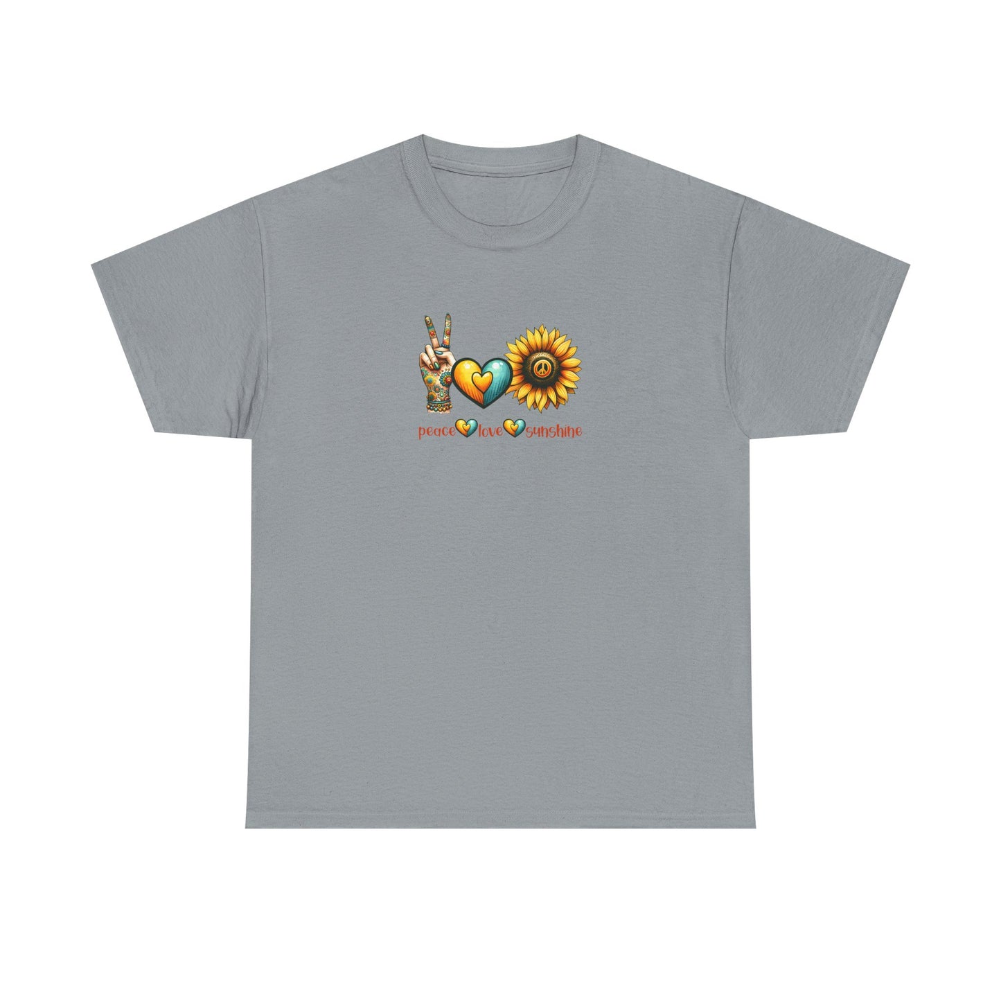 Peace Love Sunshine Unisex Heavy Cotton Tee, Vintage Graphic T-Shirt, Retro Vibe, Summer Wardrobe, Perfect Gift for Friends, Festivals