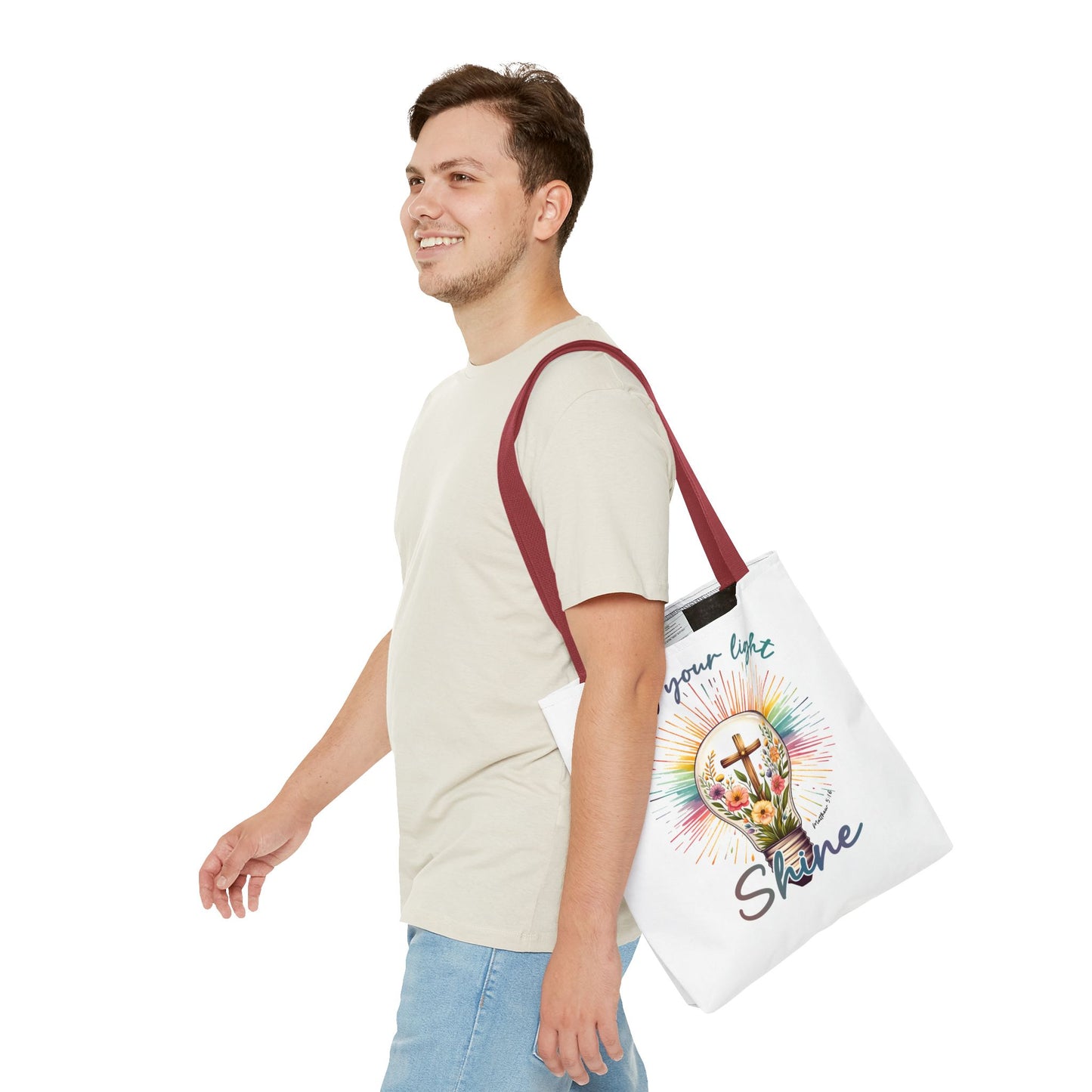 Inspirational Christian Tote Bag - Let Your Light Shine, Floral Design, Gift for Church, Bible Study, Mother's Day, Faith