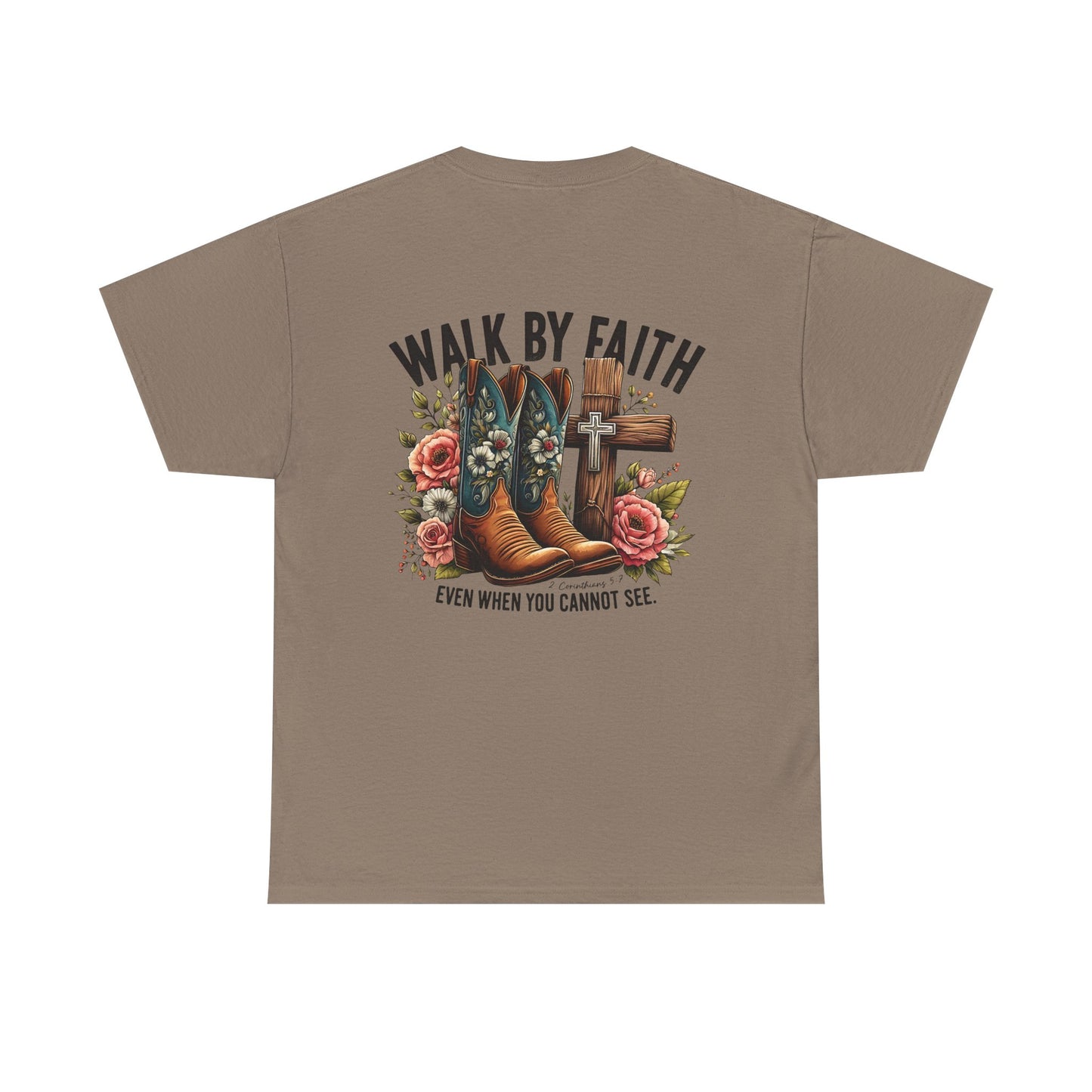 Walk by Faith Unisex Heavy Cotton Tee - Inspirational Cowboy Boots Shirt, Faith-Based Apparel, Christian Gift, Casual Everyday Wear,