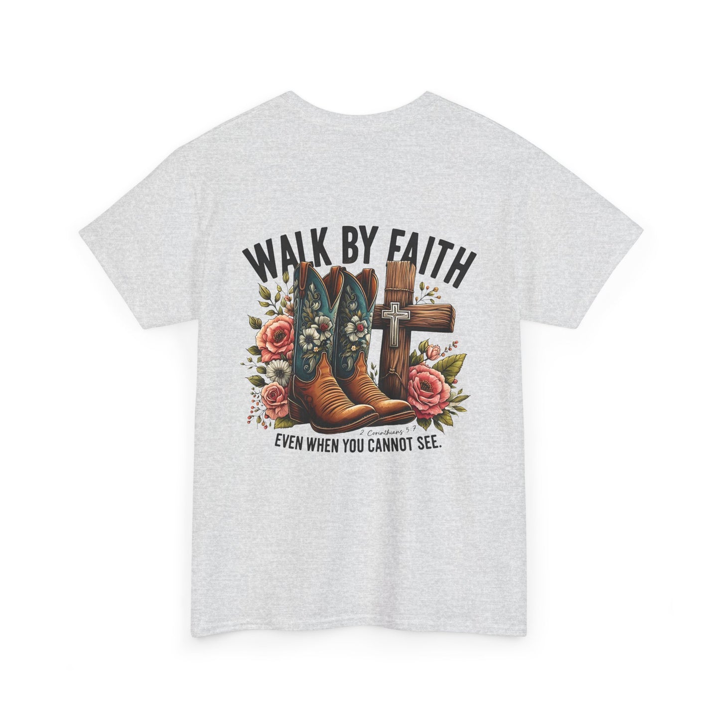 Walk by Faith Unisex Heavy Cotton Tee - Inspirational Cowboy Boots Shirt, Faith-Based Apparel, Christian Gift, Casual Everyday Wear,