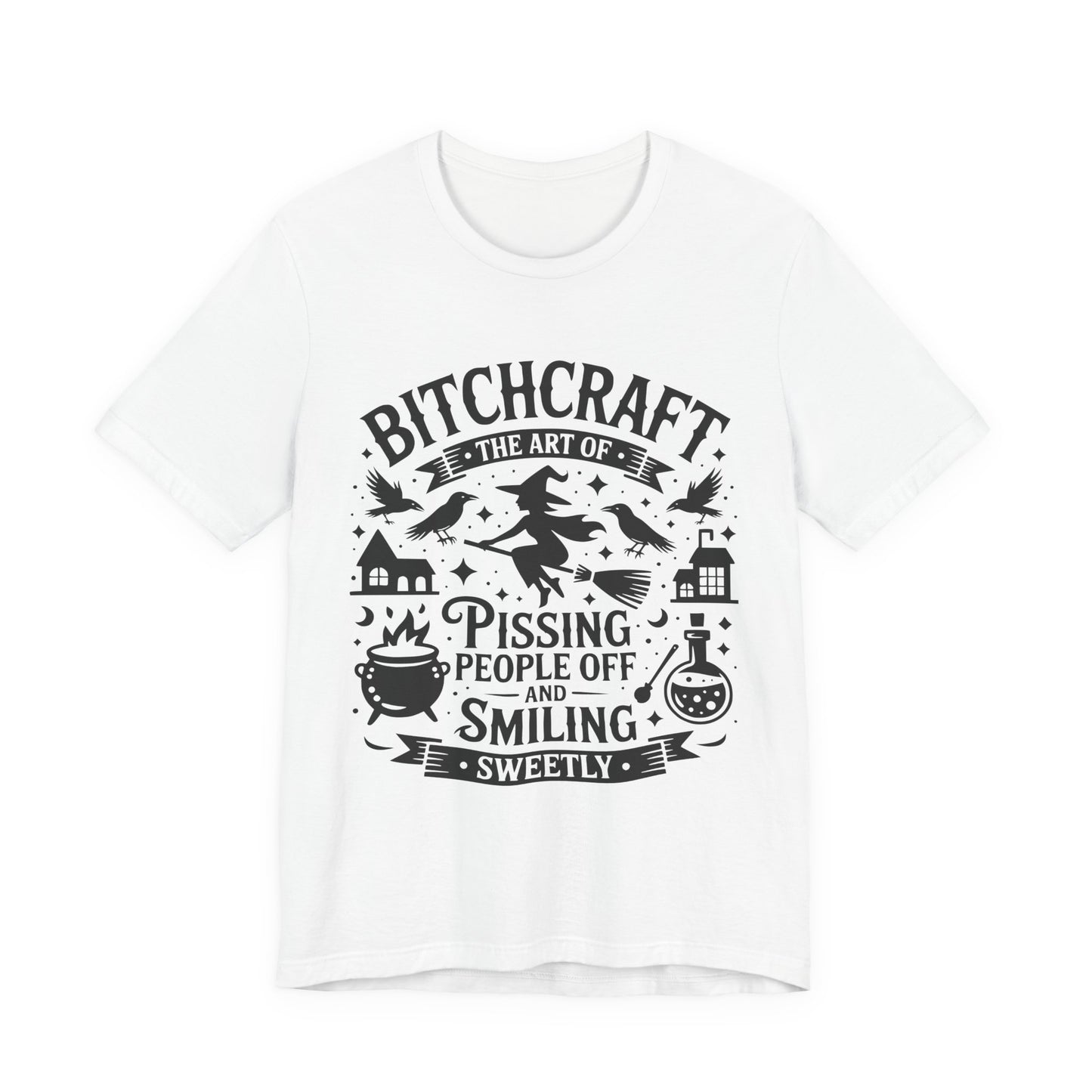 Witty Witchcraft Tee, Bitchcraft T-Shirt for Witches, Funny Short Sleeve Top, Gift for Halloween, Witchy Fashion