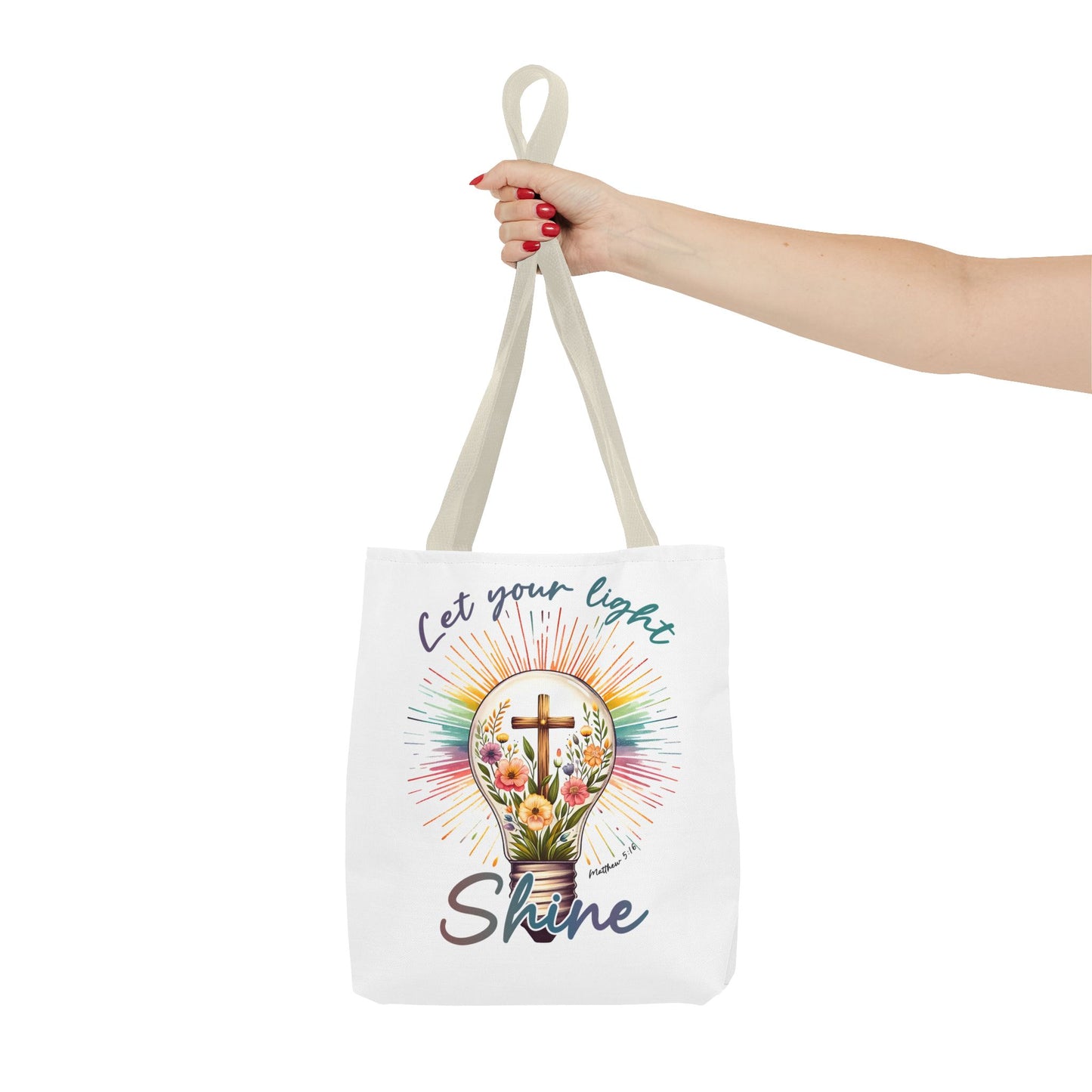 Inspirational Christian Tote Bag - Let Your Light Shine, Floral Design, Gift for Church, Bible Study, Mother's Day, Faith