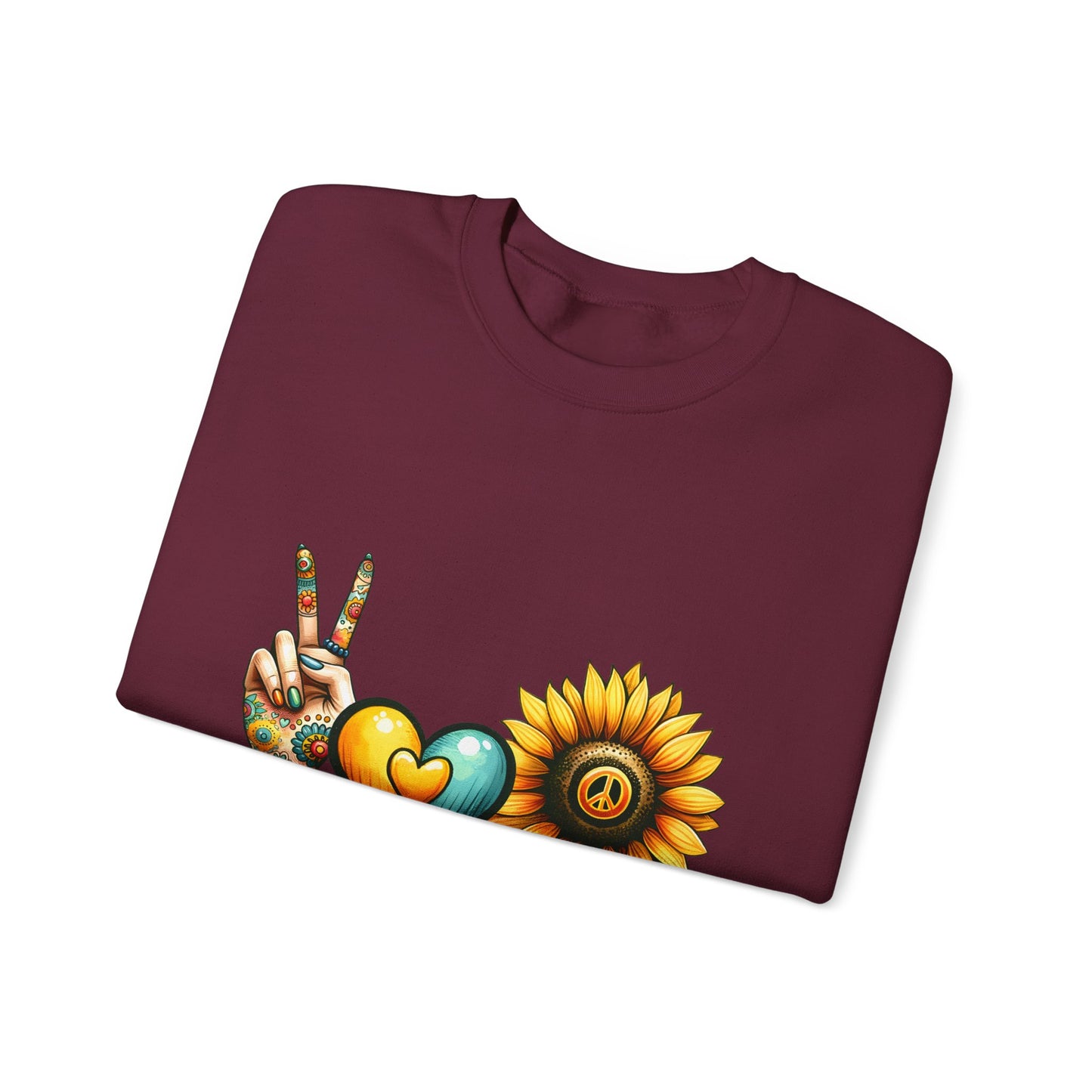 Peace Love Sunshine Sweatshirt, Unisex Crewneck, Boho Style, Gift for Her, Summer Vibes, Festival Wear, Eco-Friendly Sweatshirt