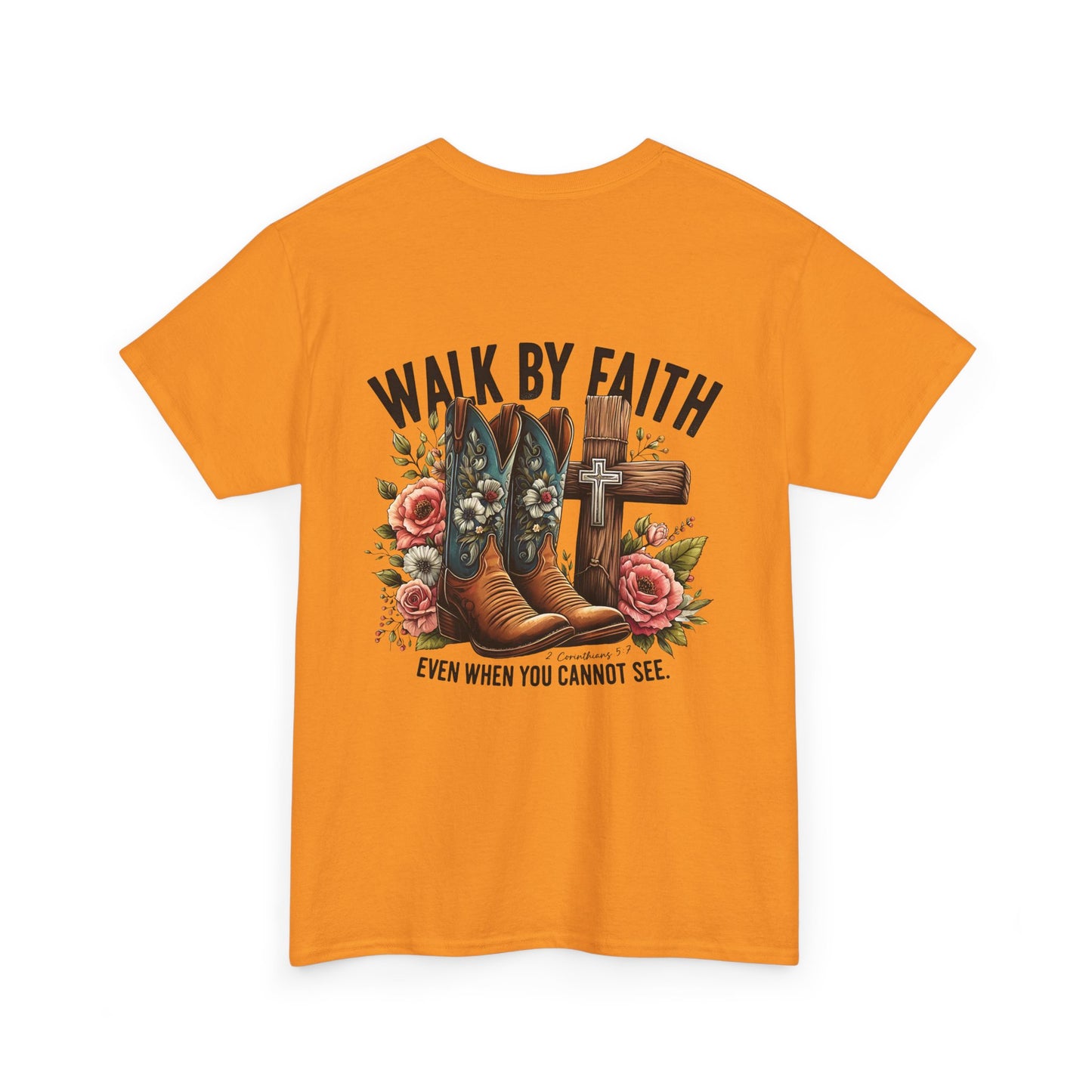 Walk by Faith Unisex Heavy Cotton Tee - Inspirational Cowboy Boots Shirt, Faith-Based Apparel, Christian Gift, Casual Everyday Wear,
