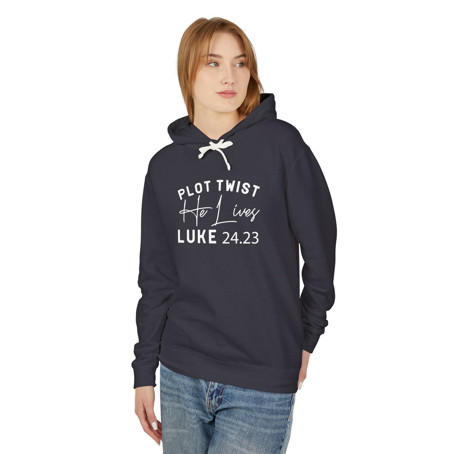 Religious Quotes Lightweight Hoodie, Plot Twist He Lives 24:13 Church Easter Sweatshirt, Unisex Hooded Sweatshirt for Christians, Religious