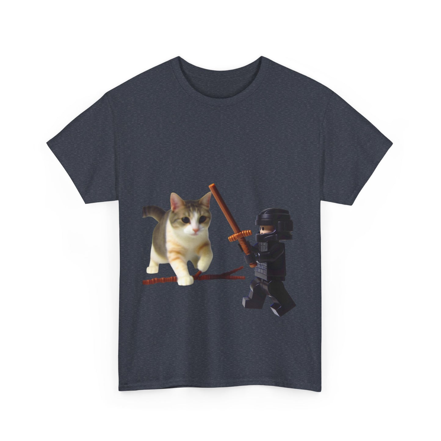 Lego Darth Vader Unisex Tee - Darth Vader Sword Fighting with Cat Design