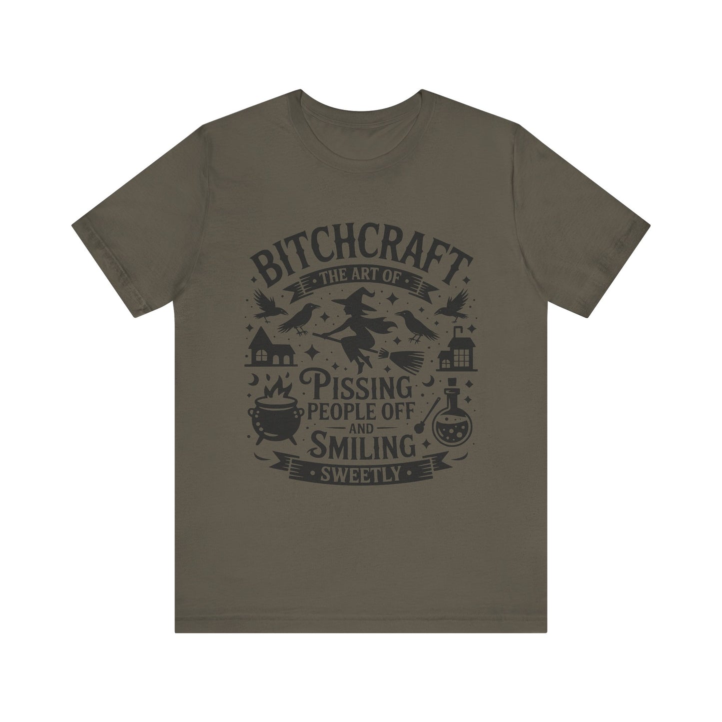 Witty Witchcraft Tee, Bitchcraft T-Shirt for Witches, Funny Short Sleeve Top, Gift for Halloween, Witchy Fashion