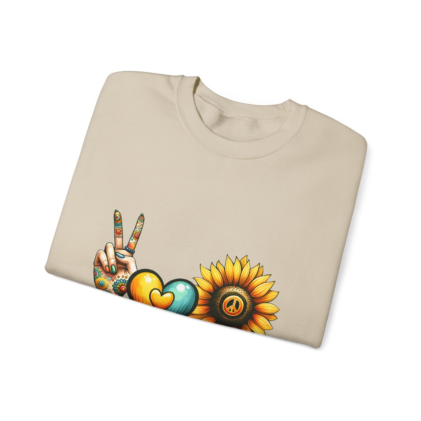 Peace Love Sunshine Sweatshirt, Unisex Crewneck, Boho Style, Gift for Her, Summer Vibes, Festival Wear, Eco-Friendly Sweatshirt