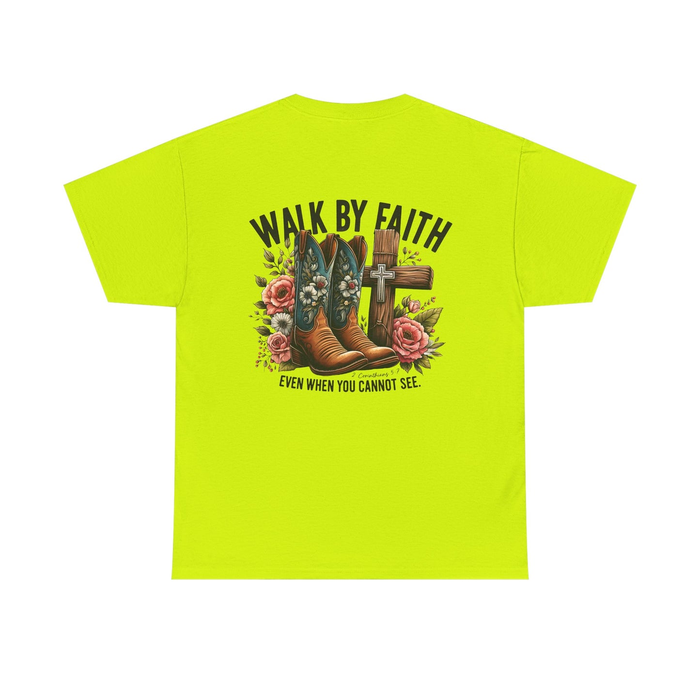 Walk by Faith Unisex Heavy Cotton Tee - Inspirational Cowboy Boots Shirt, Faith-Based Apparel, Christian Gift, Casual Everyday Wear,