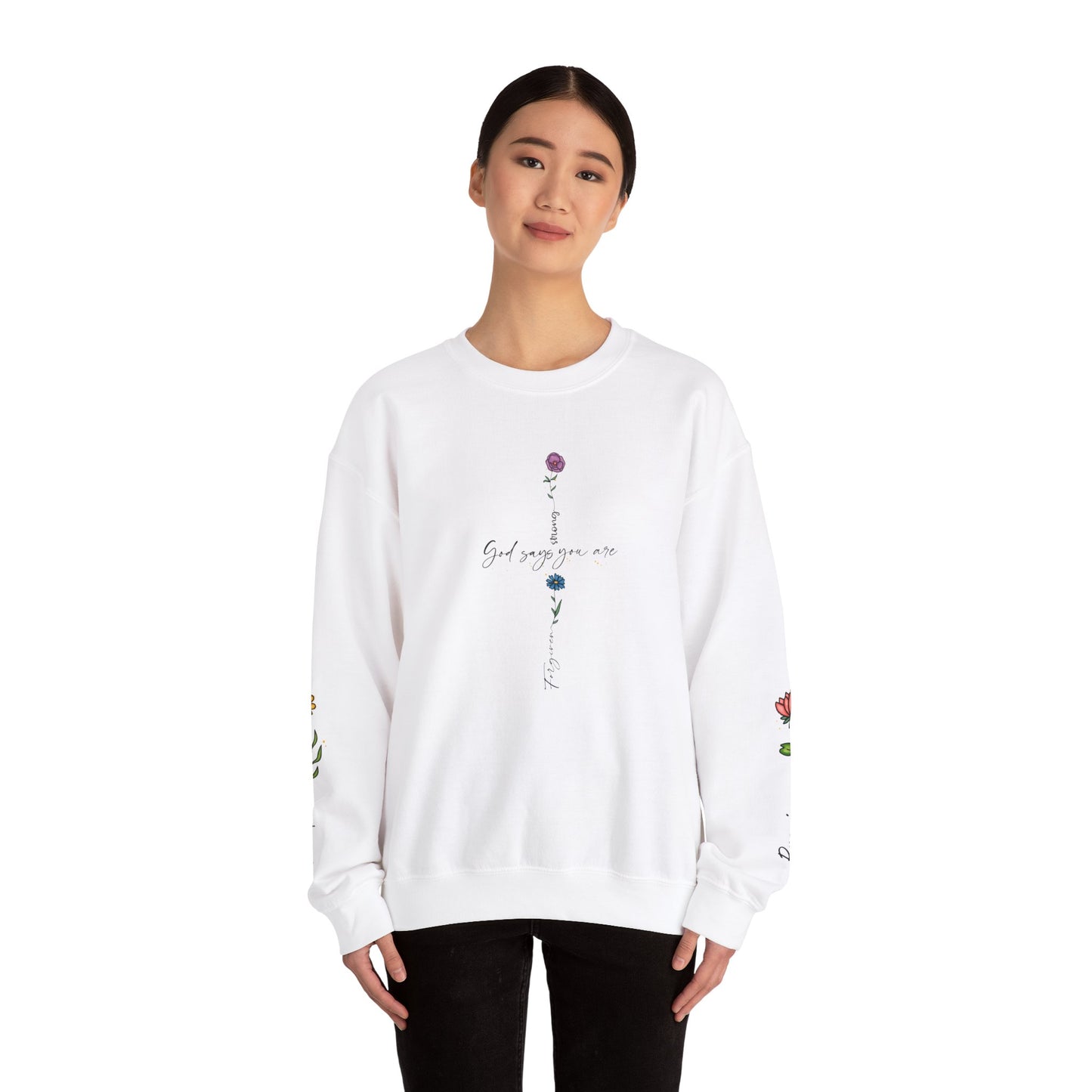 Cross Flowers Unisex Sweatshirt, Religious Lover Gift, Forgiveness Strength Shirt, Flower Buff Apparel, Unique Precious Sweater