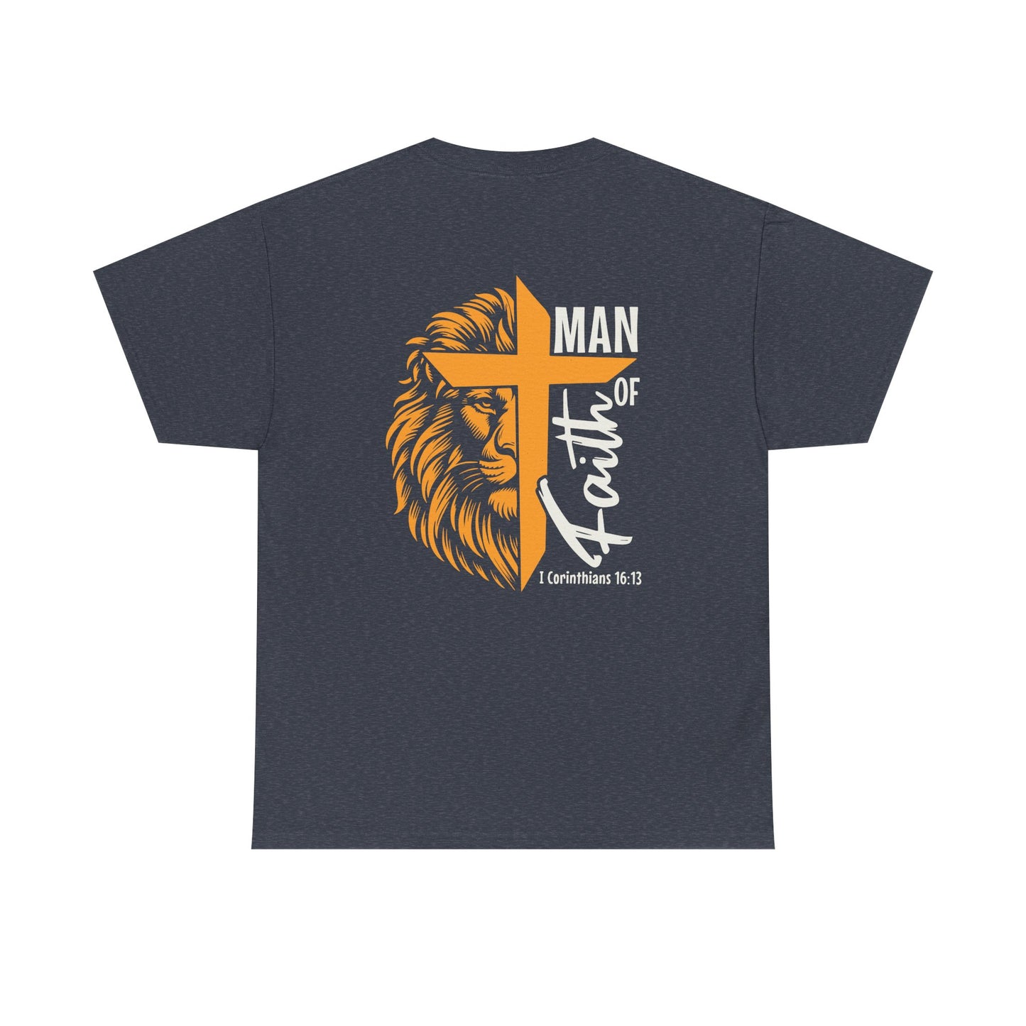 Faith-Inspired Unisex Heavy Cotton Tee, Christian Apparel, Lion and Cross Design, Gift for Him, Spiritual Wear, Everyday Comfort, Casual