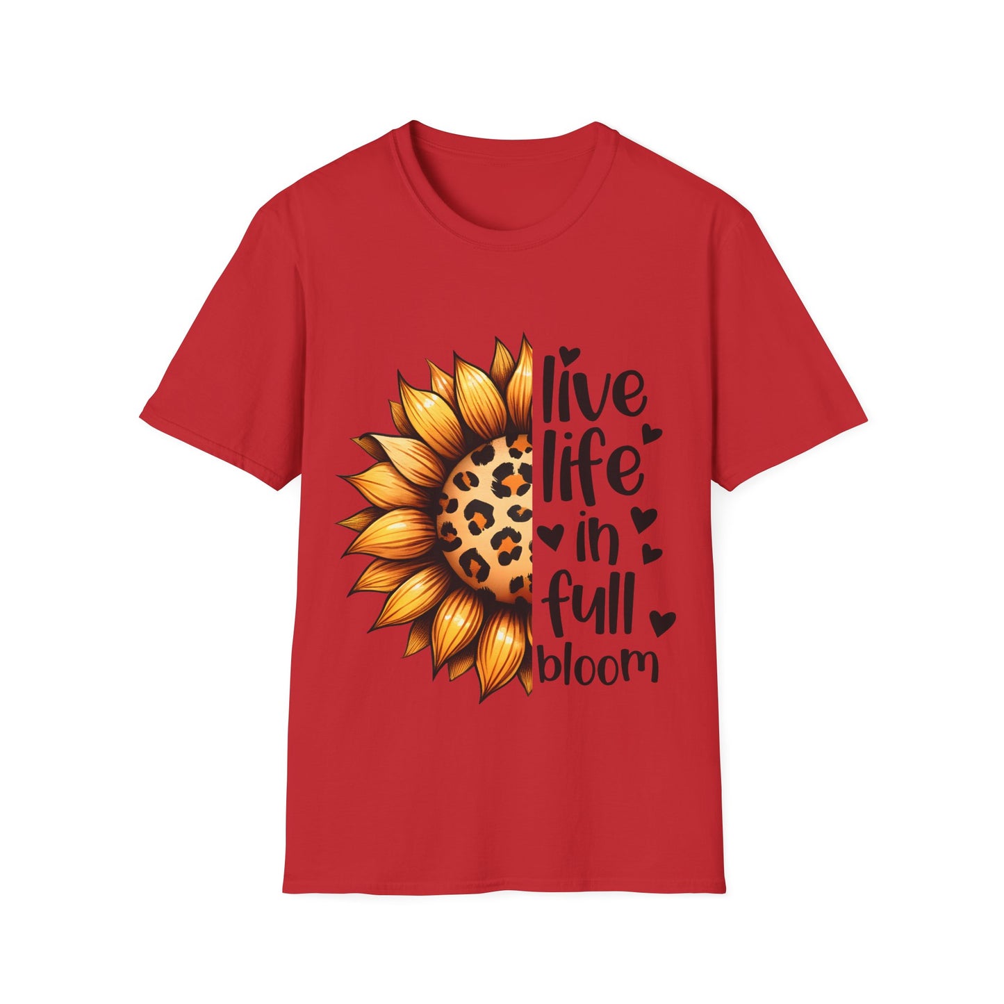 Live Life in Full Bloom Sunflower Tee, Unisex Softstyle T-Shirt, Floral Graphic Shirt, Gift for Nature Lovers, Spring/Summer Fashion,