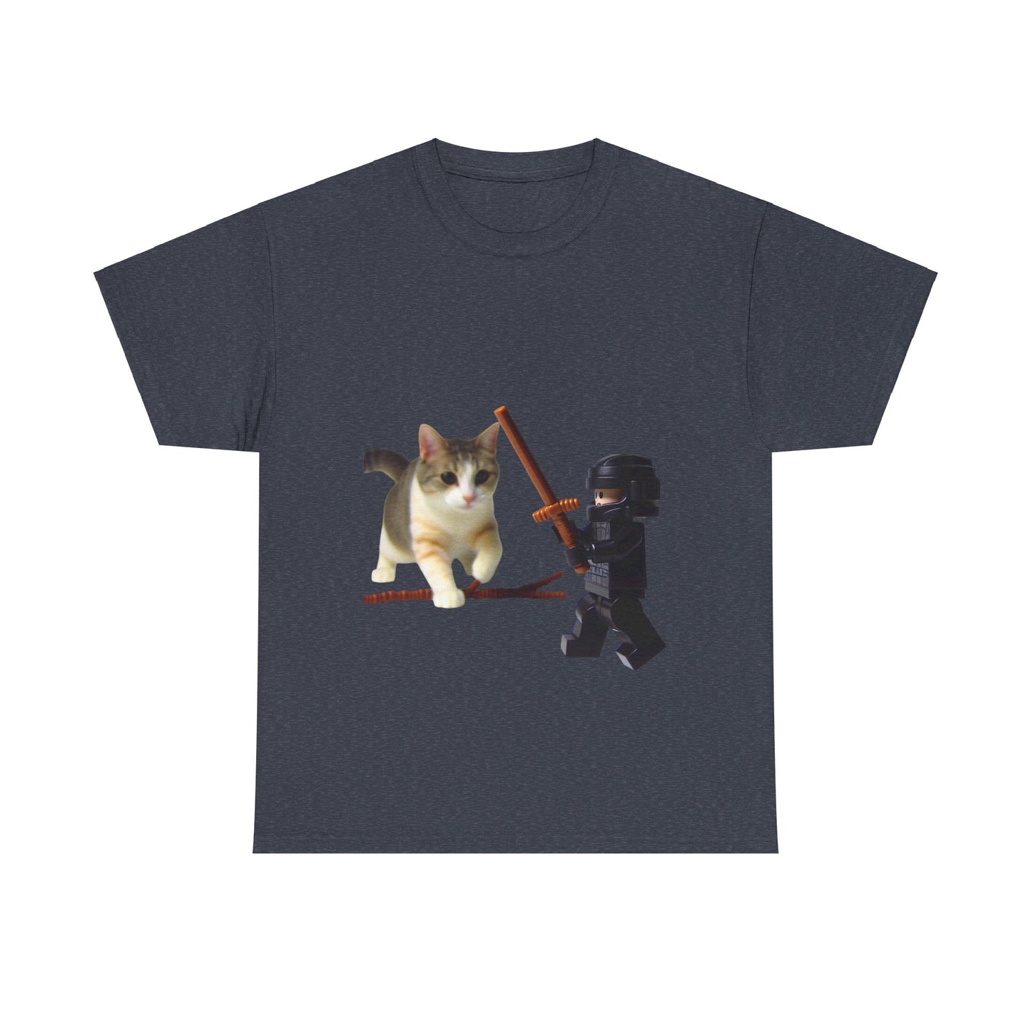 Lego Darth Vader Unisex Tee - Darth Vader Sword Fighting with Cat Design