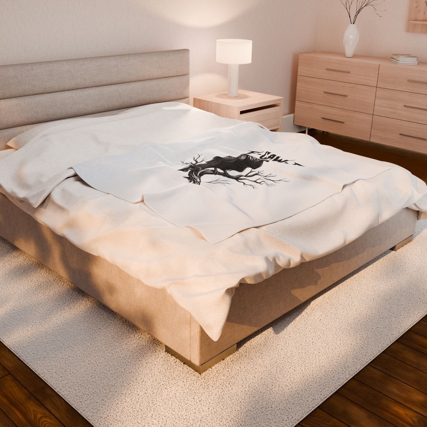 Cawing Raven Plush Blanket | Soft Throw for Cozy Nights, Home Decor, Gifts for Bird Lovers, Halloween Decor, Rustic Living