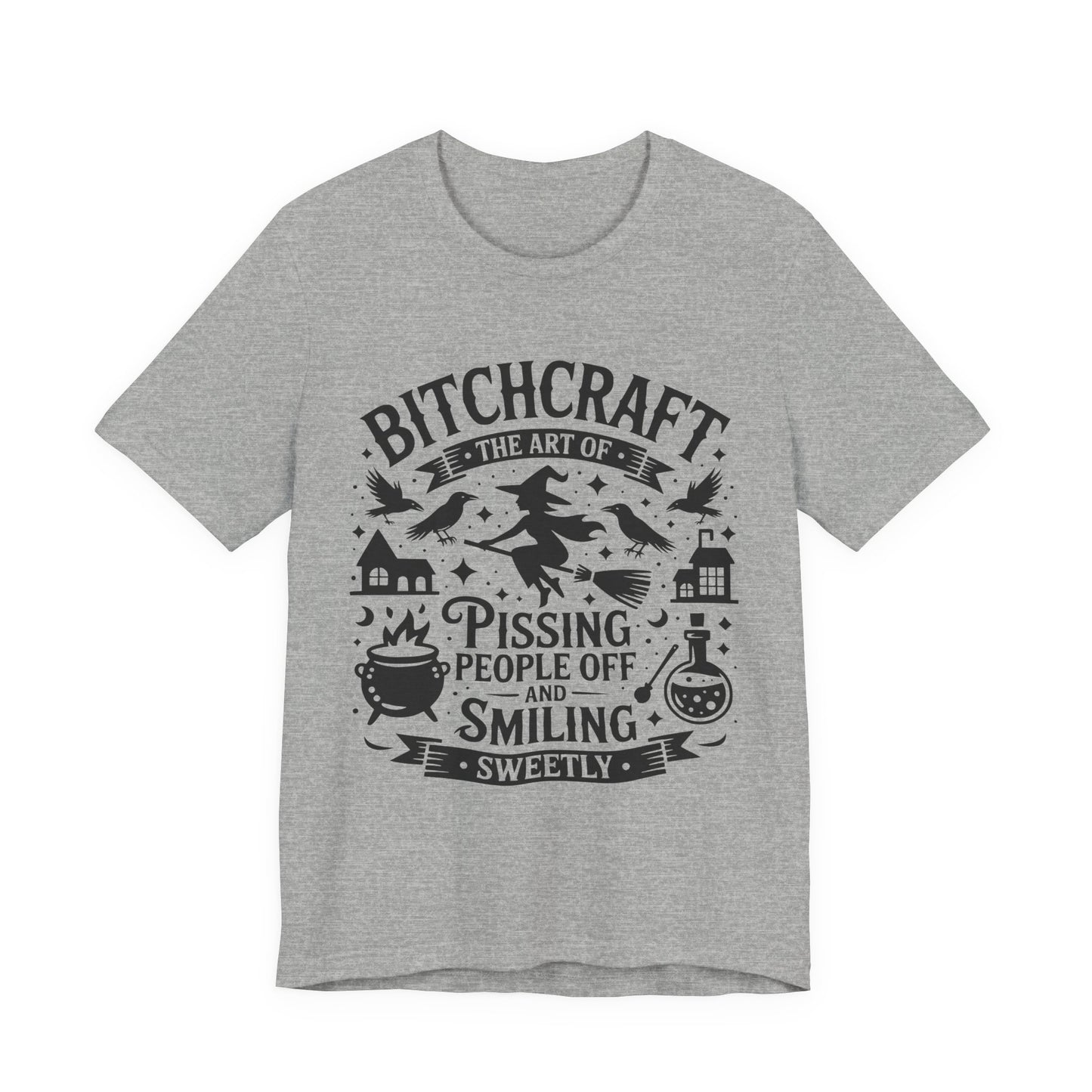 Witty Witchcraft Tee, Bitchcraft T-Shirt for Witches, Funny Short Sleeve Top, Gift for Halloween, Witchy Fashion