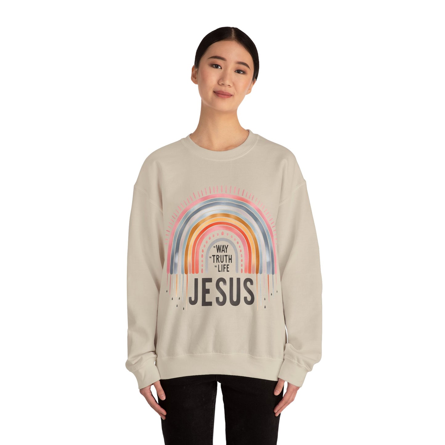 Jesus Rainbow Sweatshirt, Cozy Unisex Crewneck, Christian Apparel, Faith Sweatshirt, Gift for Believers, Inspirational Fashion