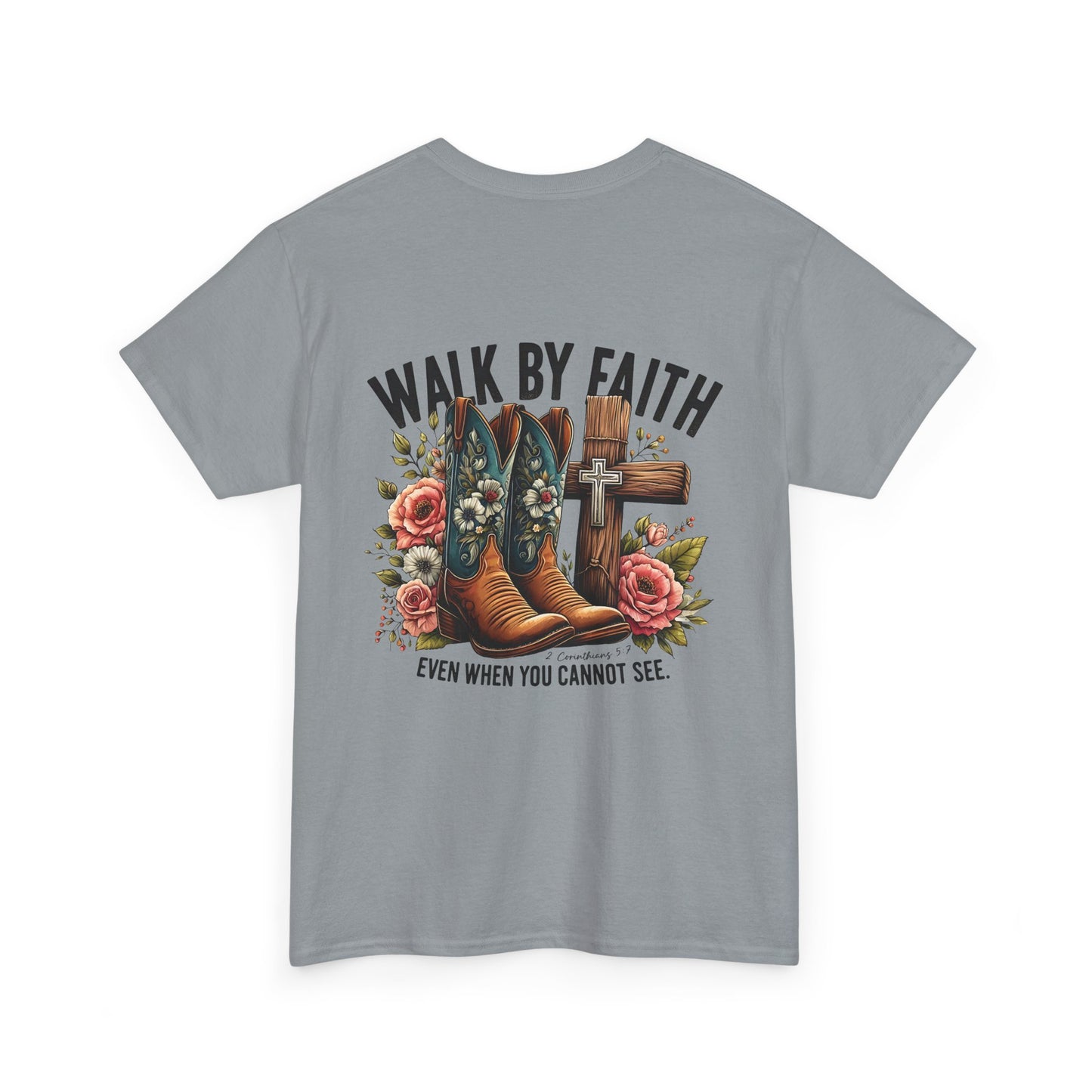 Walk by Faith Unisex Heavy Cotton Tee - Inspirational Cowboy Boots Shirt, Faith-Based Apparel, Christian Gift, Casual Everyday Wear,