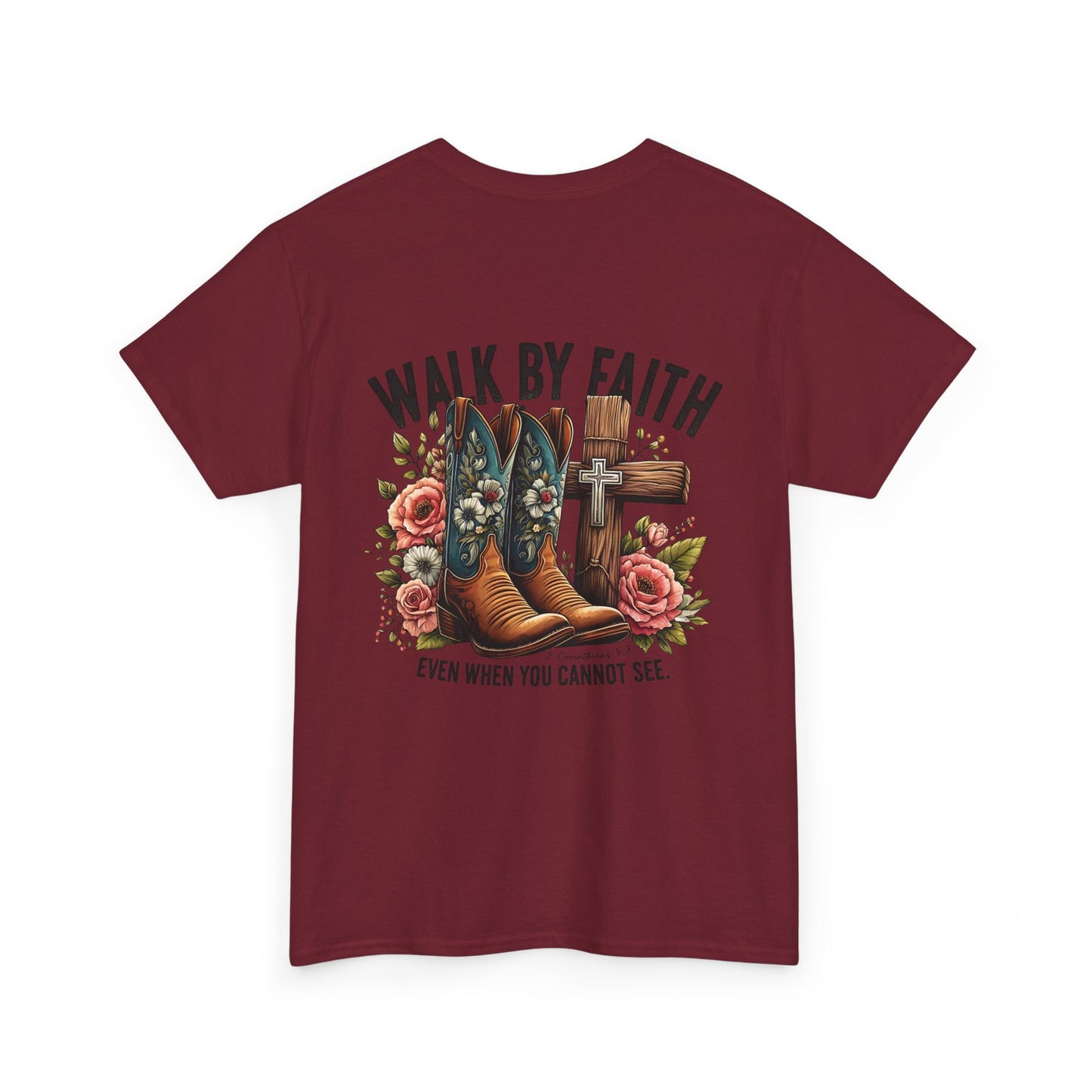 Walk by Faith Unisex Heavy Cotton Tee - Inspirational Cowboy Boots Shirt, Faith-Based Apparel, Christian Gift, Casual Everyday Wear,